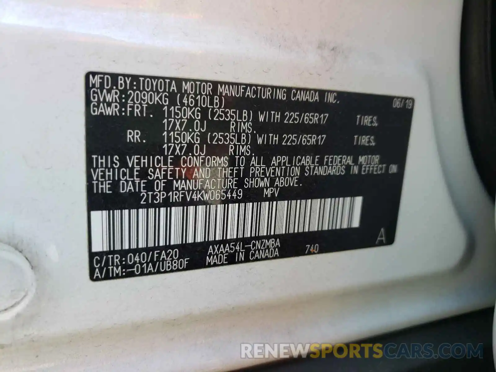 10 Photograph of a damaged car 2T3P1RFV4KW065449 TOYOTA RAV4 2019