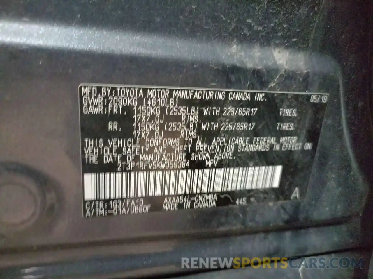 10 Photograph of a damaged car 2T3P1RFV5KW059384 TOYOTA RAV4 2019