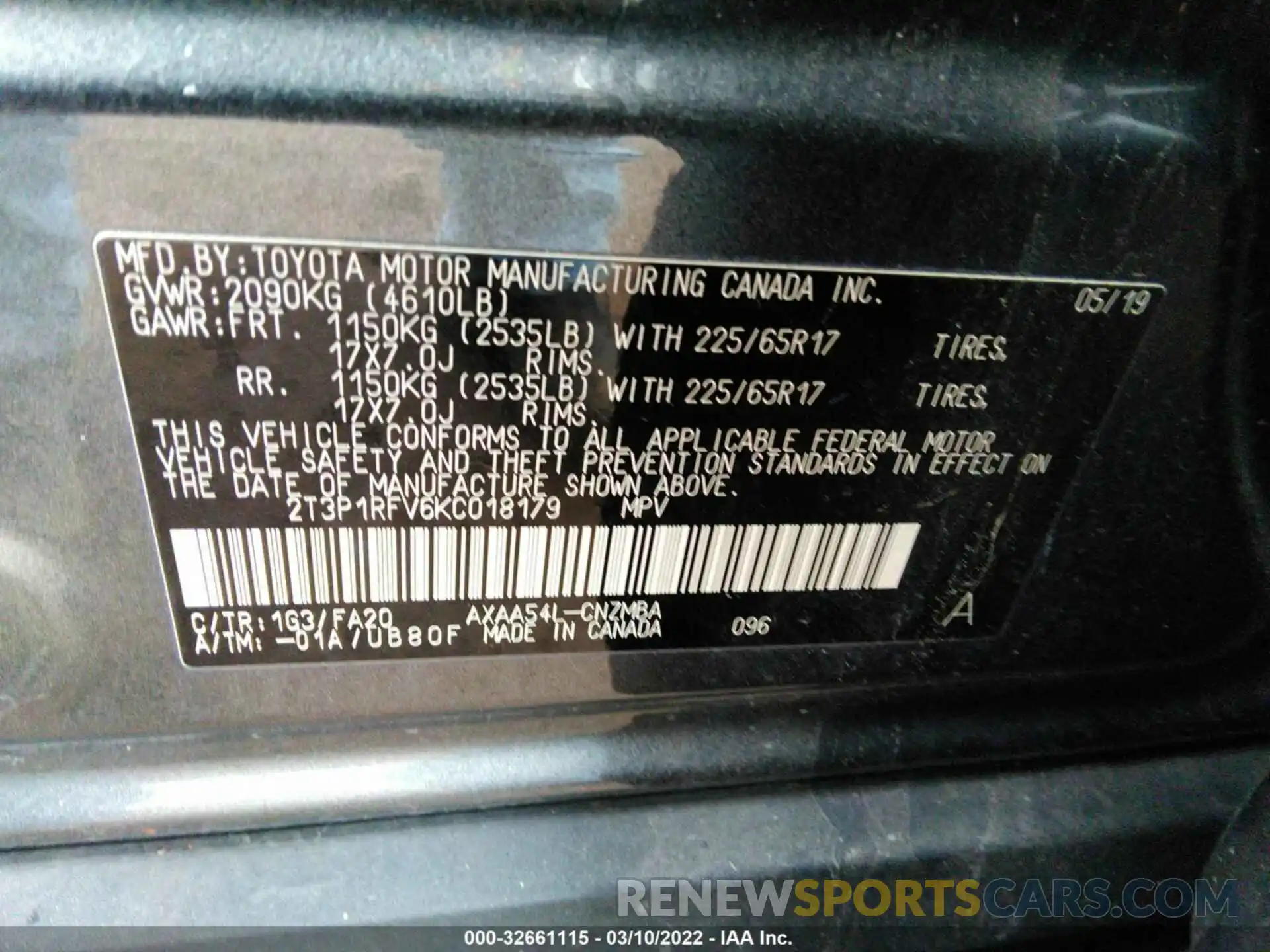 9 Фотография поврежденного автомобиля 2T3P1RFV6KC018179 TOYOTA RAV4 2019