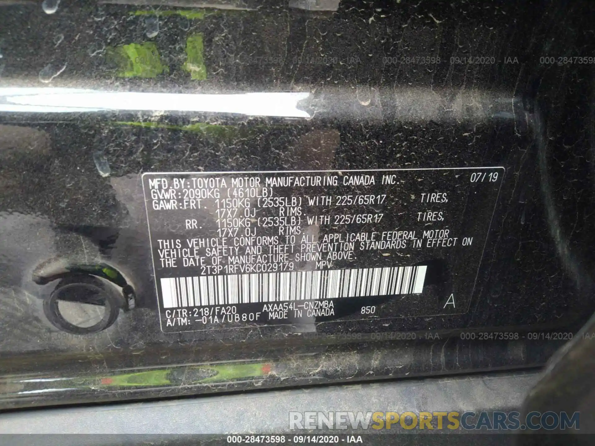 9 Photograph of a damaged car 2T3P1RFV6KC029179 TOYOTA RAV4 2019