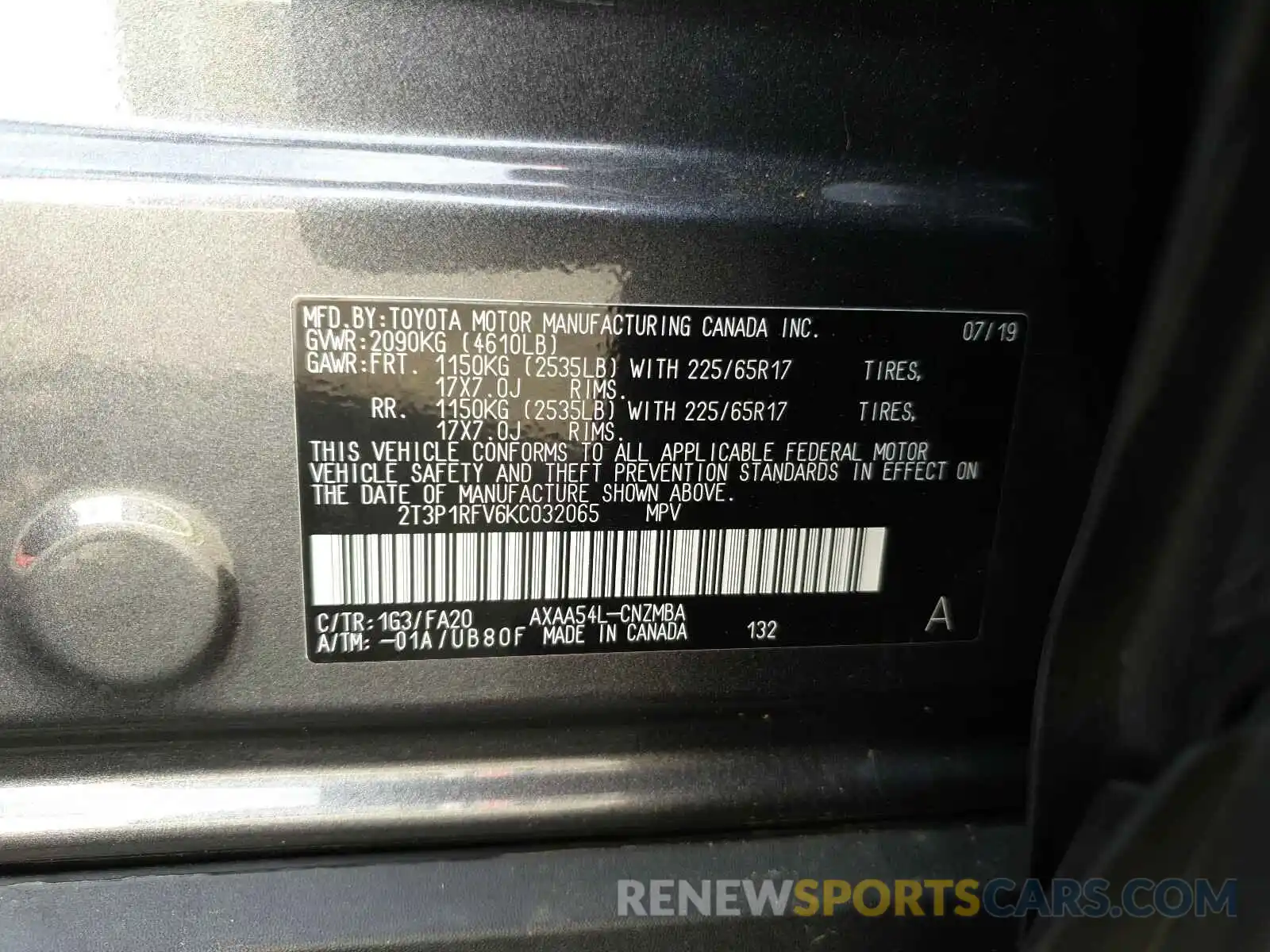 10 Фотография поврежденного автомобиля 2T3P1RFV6KC032065 TOYOTA RAV4 2019