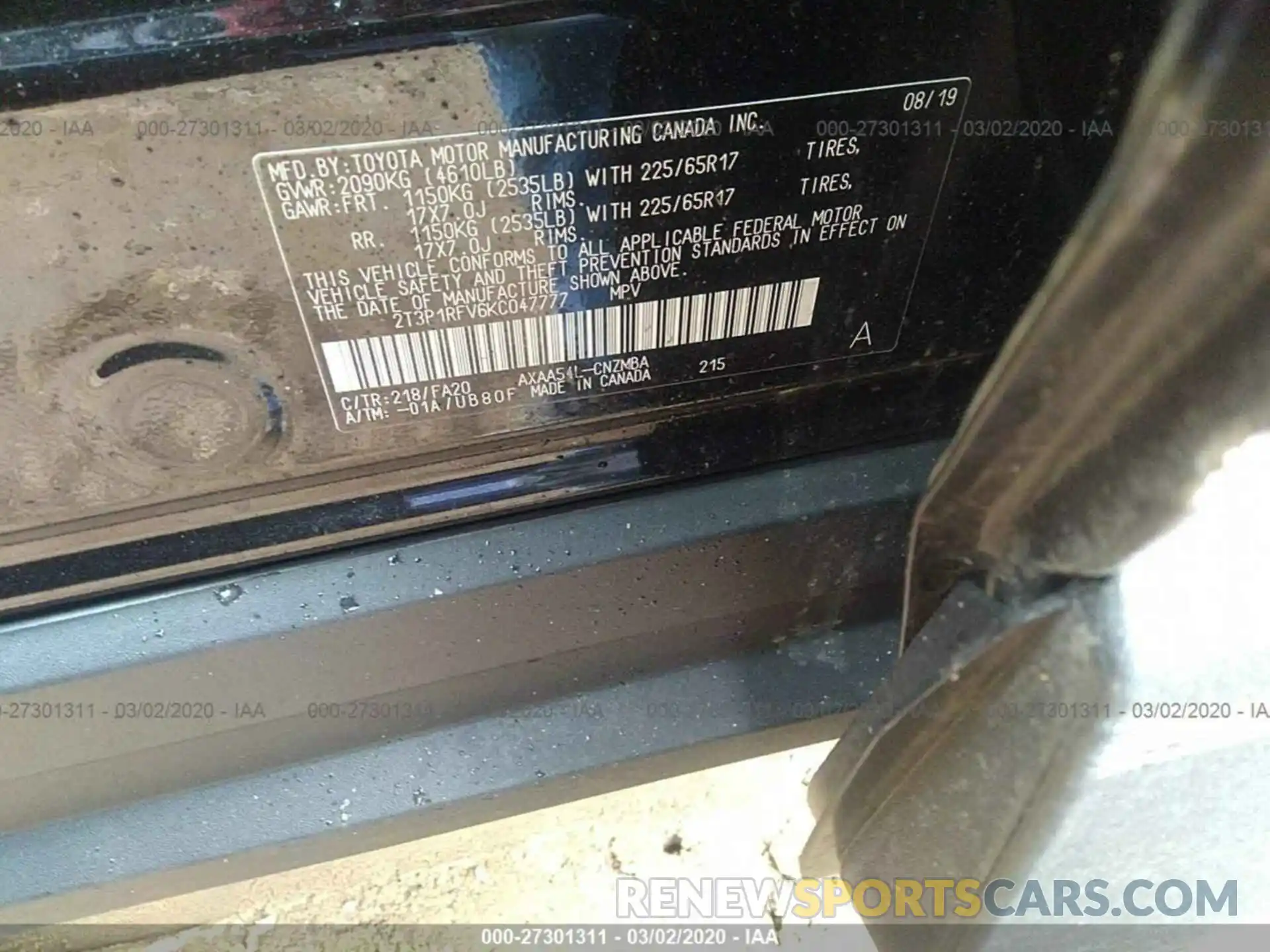 9 Photograph of a damaged car 2T3P1RFV6KC047777 TOYOTA RAV4 2019