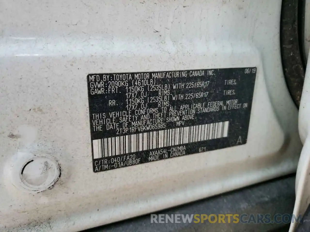 10 Photograph of a damaged car 2T3P1RFV6KW065985 TOYOTA RAV4 2019