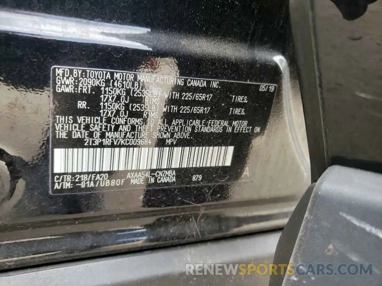 10 Photograph of a damaged car 2T3P1RFV7KC009684 TOYOTA RAV4 2019