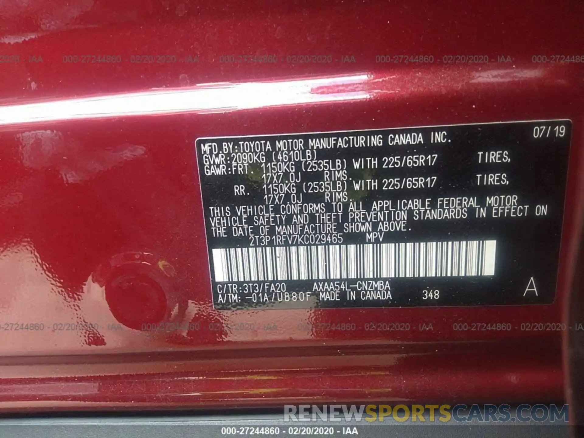 9 Photograph of a damaged car 2T3P1RFV7KC029465 TOYOTA RAV4 2019