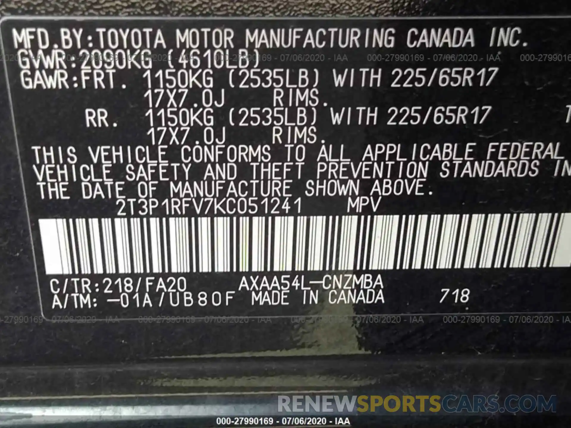 9 Фотография поврежденного автомобиля 2T3P1RFV7KC051241 TOYOTA RAV4 2019