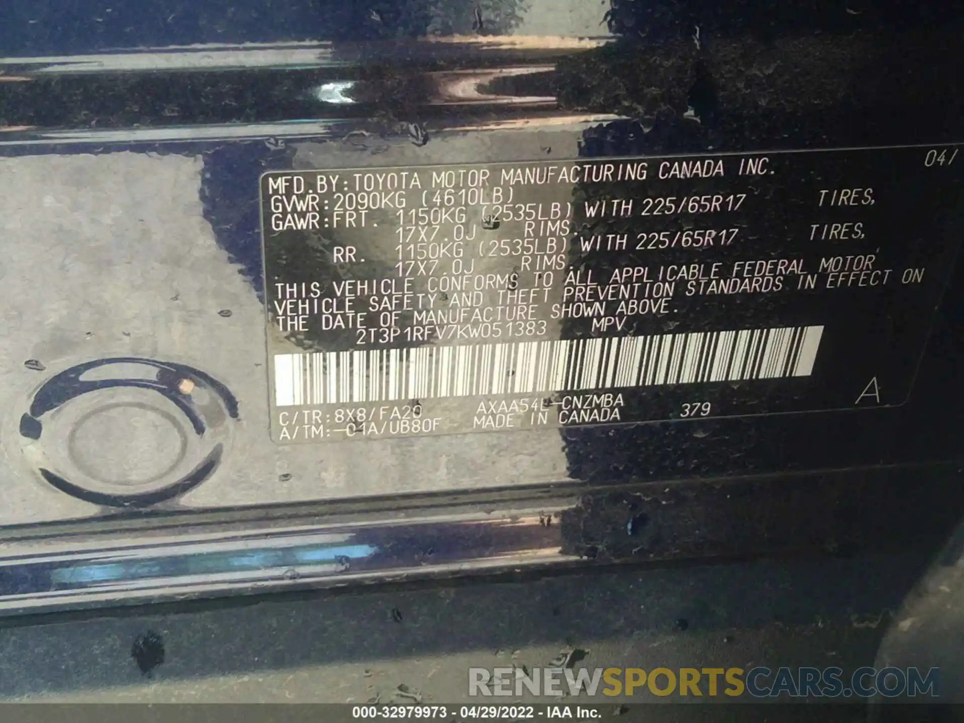 9 Photograph of a damaged car 2T3P1RFV7KW051383 TOYOTA RAV4 2019