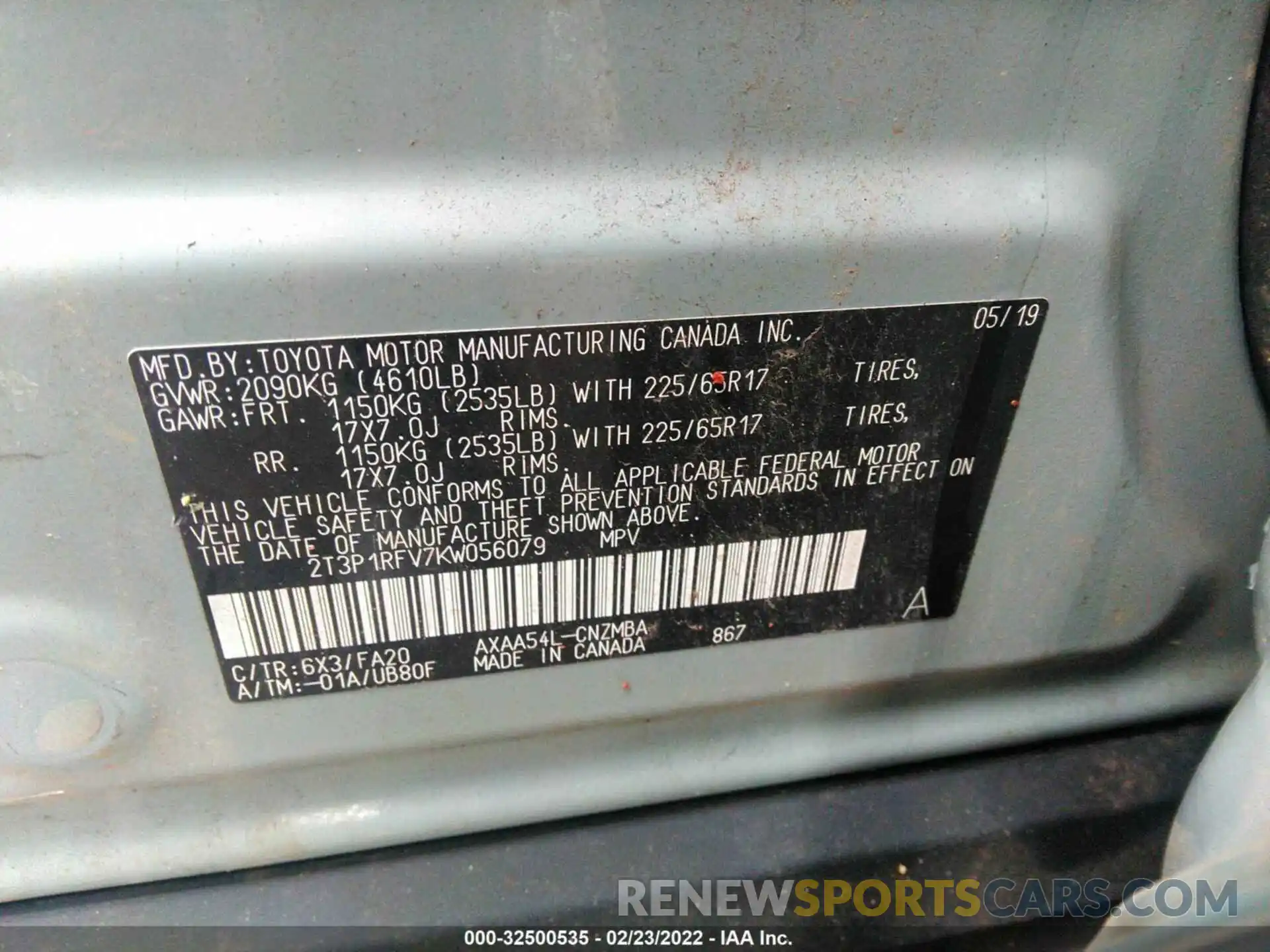 9 Photograph of a damaged car 2T3P1RFV7KW056079 TOYOTA RAV4 2019