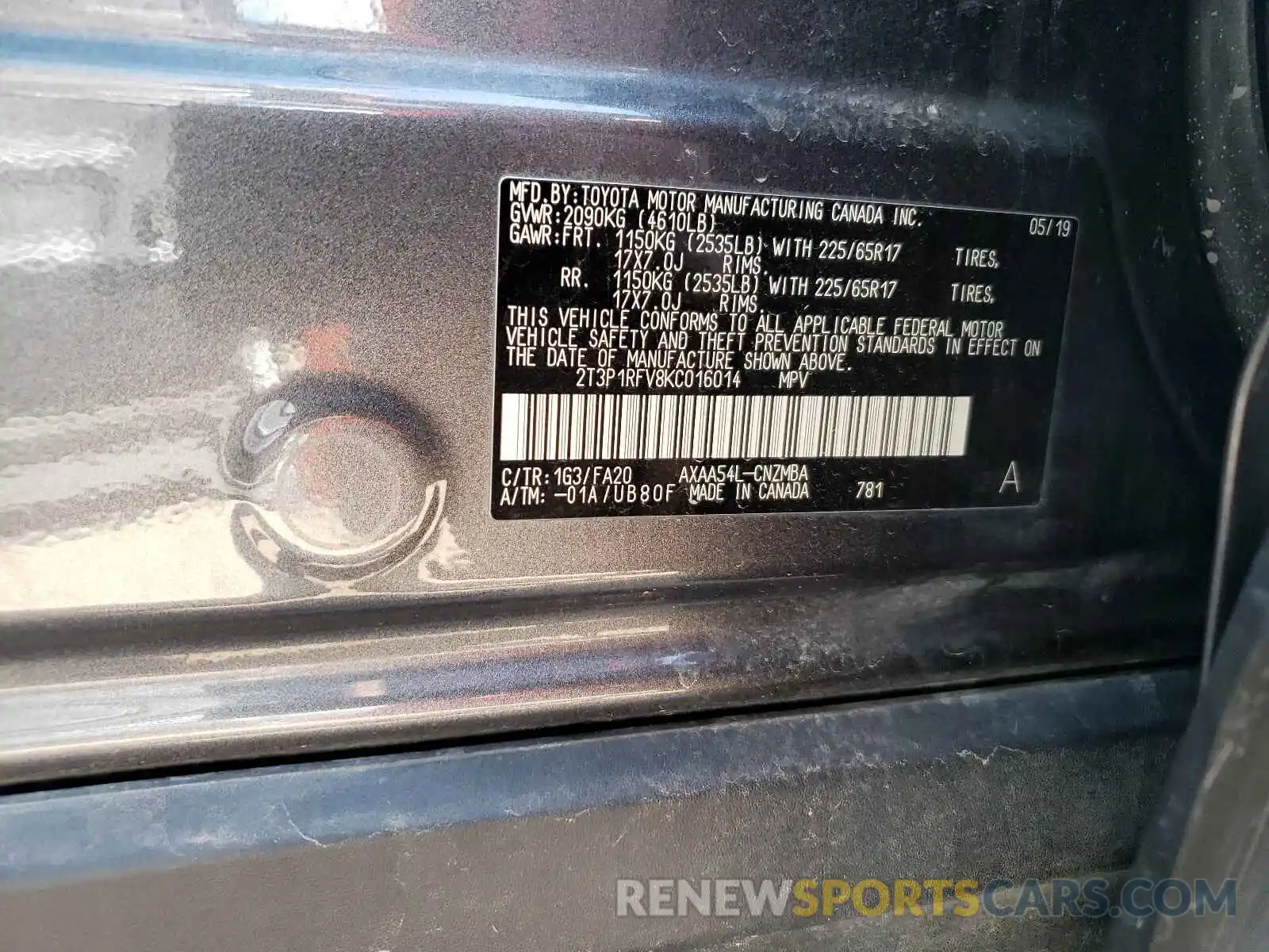 10 Photograph of a damaged car 2T3P1RFV8KC016014 TOYOTA RAV4 2019