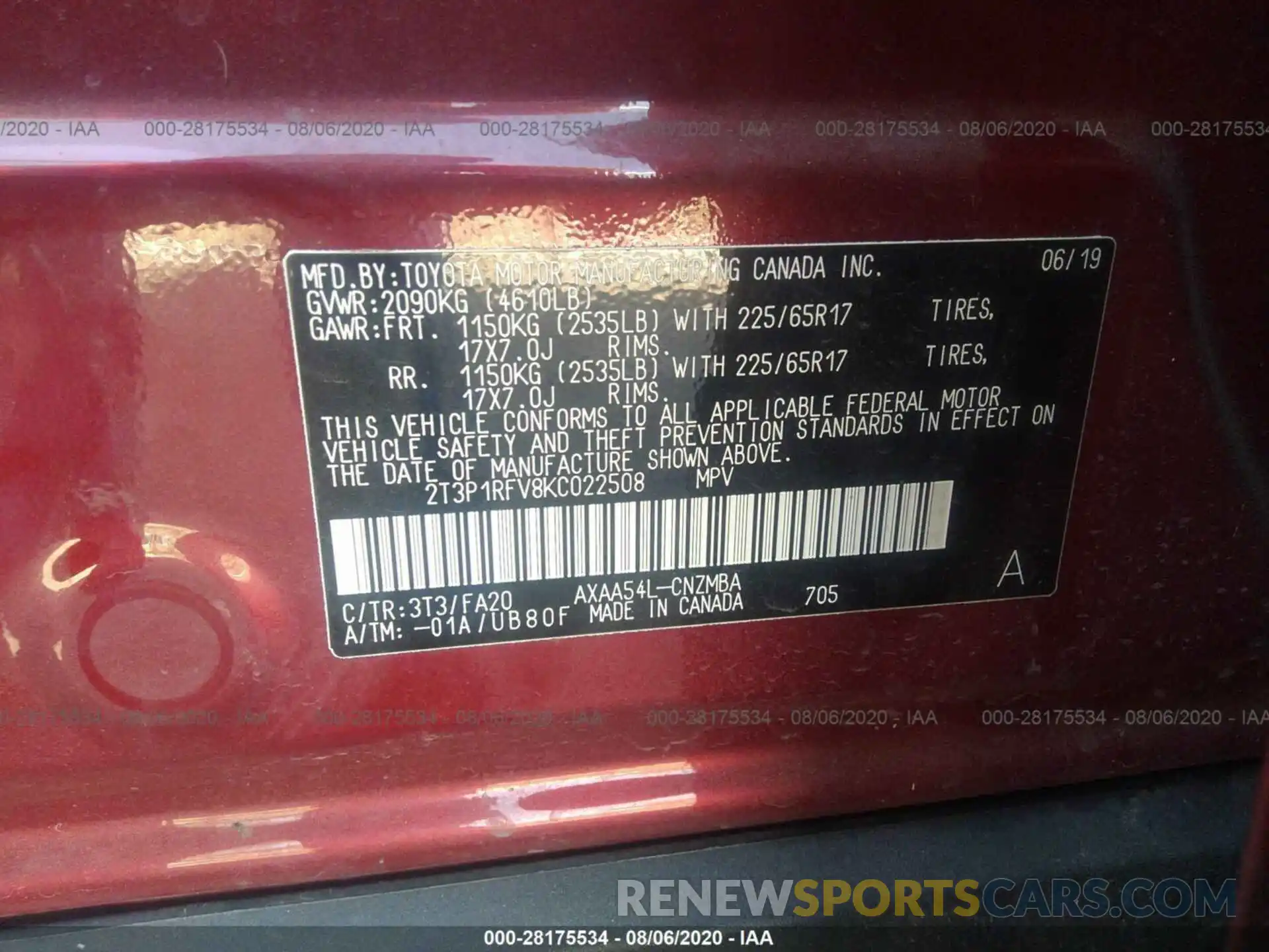 9 Фотография поврежденного автомобиля 2T3P1RFV8KC022508 TOYOTA RAV4 2019