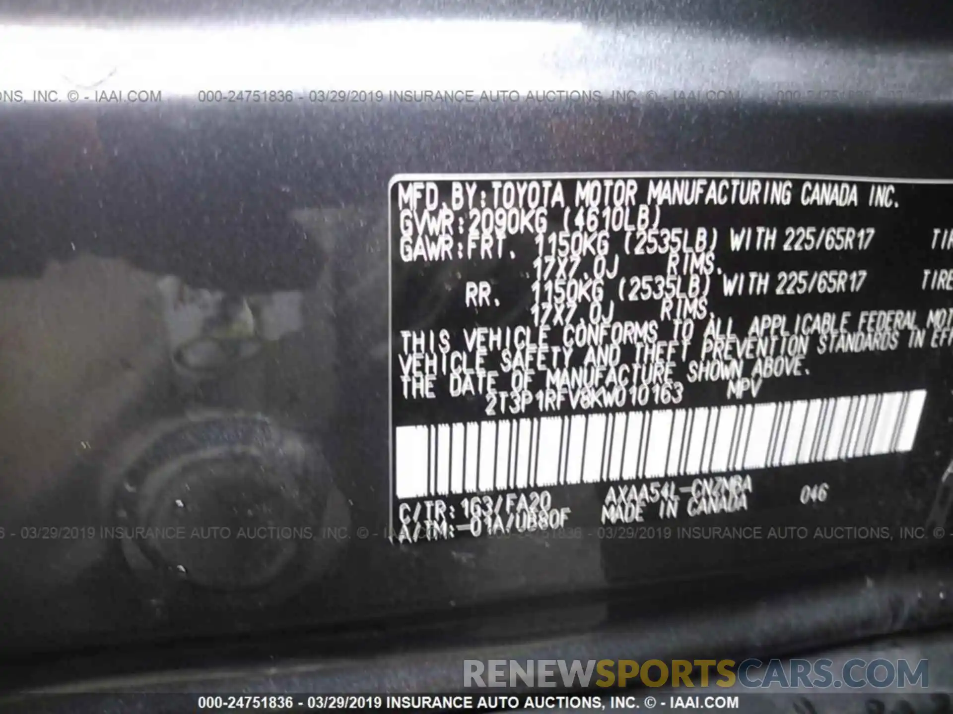 9 Photograph of a damaged car 2T3P1RFV8KW010163 TOYOTA RAV4 2019