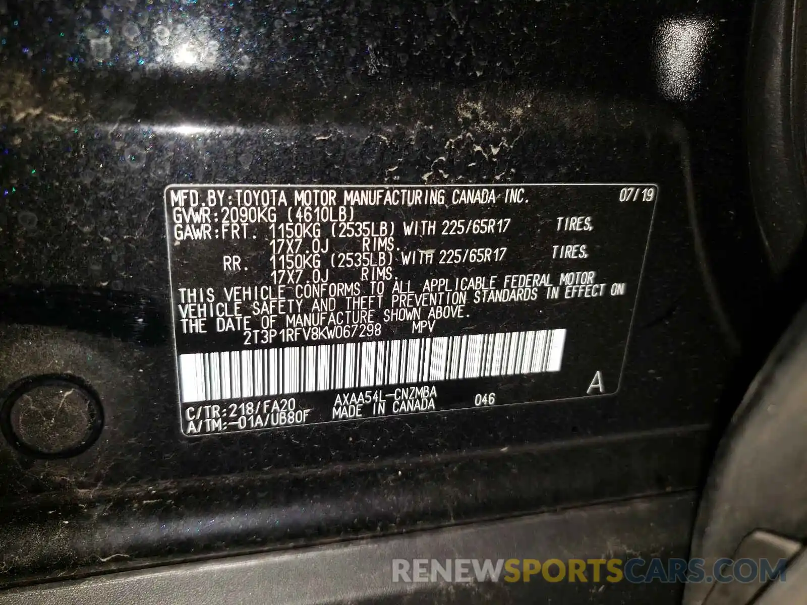 10 Photograph of a damaged car 2T3P1RFV8KW067298 TOYOTA RAV4 2019