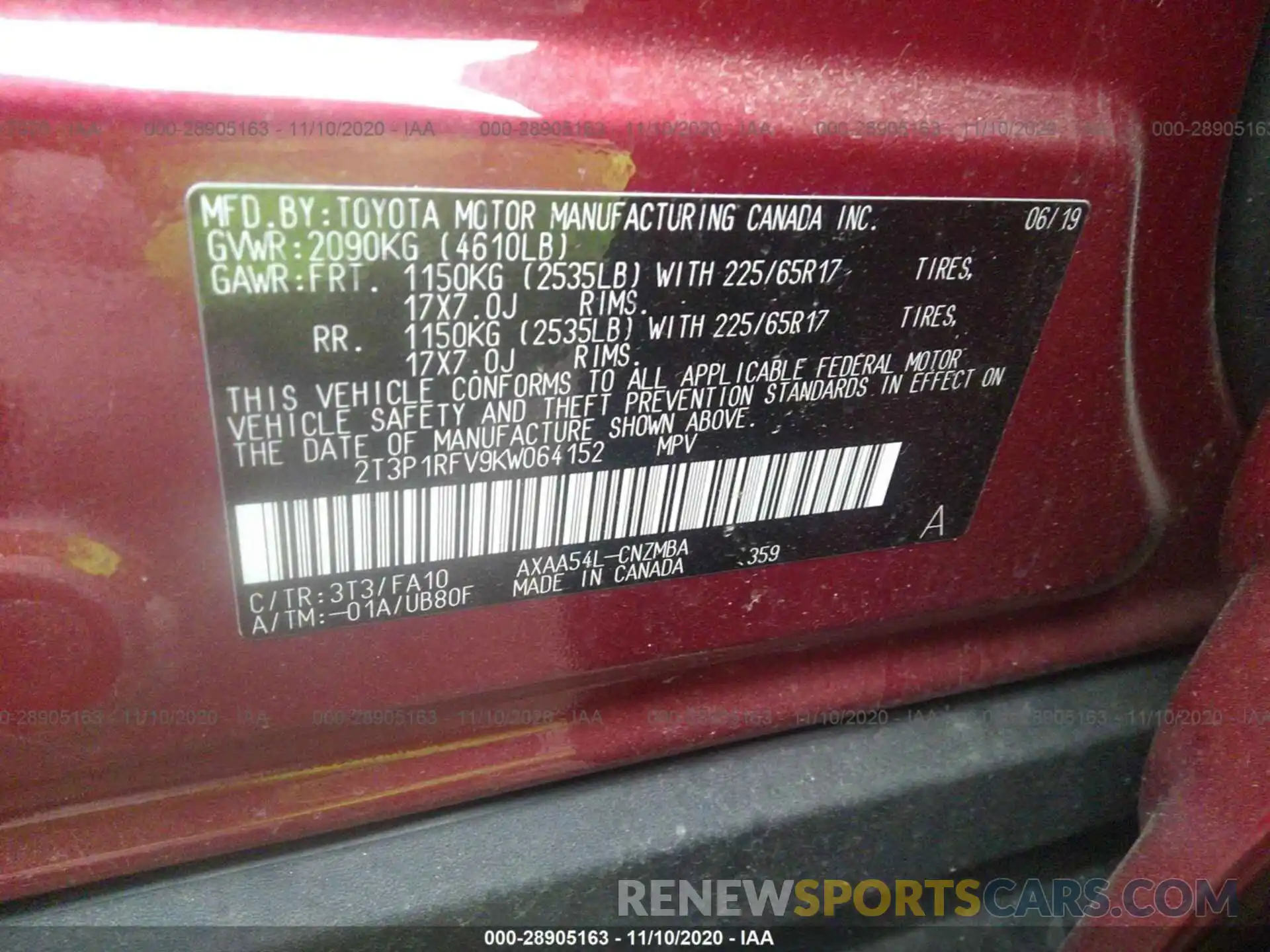 9 Фотография поврежденного автомобиля 2T3P1RFV9KW064152 TOYOTA RAV4 2019