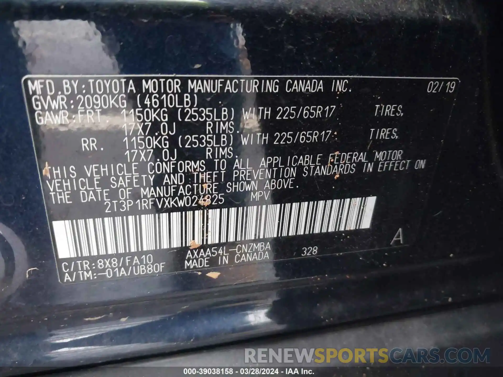 9 Photograph of a damaged car 2T3P1RFVXKC024826 TOYOTA RAV4 2019