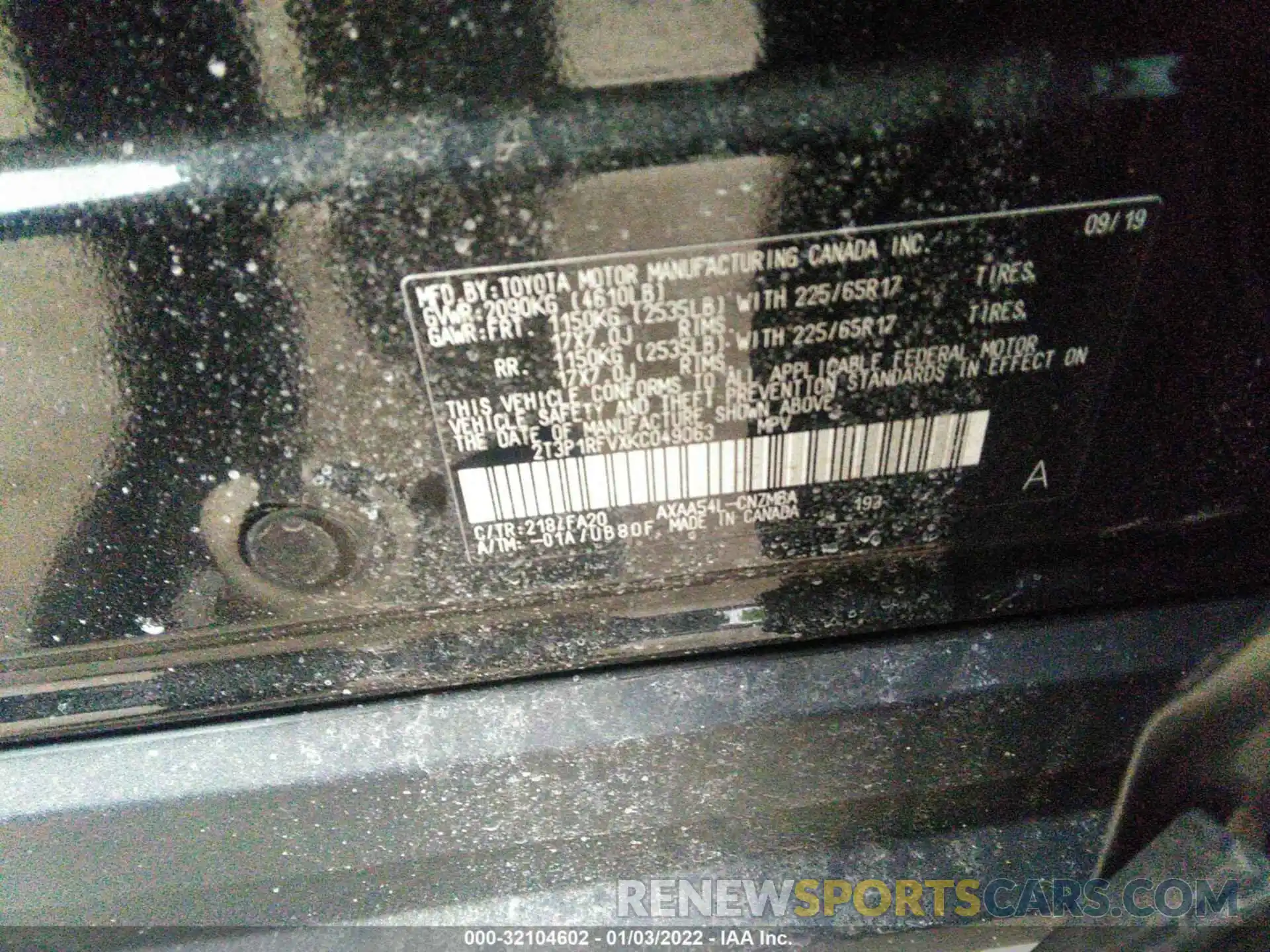 9 Photograph of a damaged car 2T3P1RFVXKC049063 TOYOTA RAV4 2019