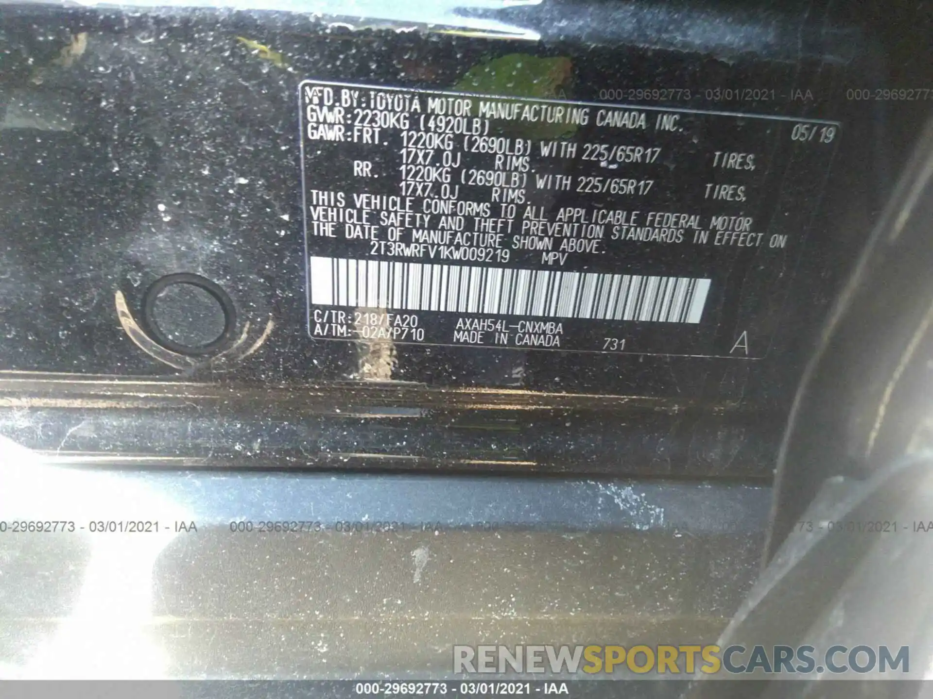 9 Photograph of a damaged car 2T3RWRFV1KW009219 TOYOTA RAV4 2019