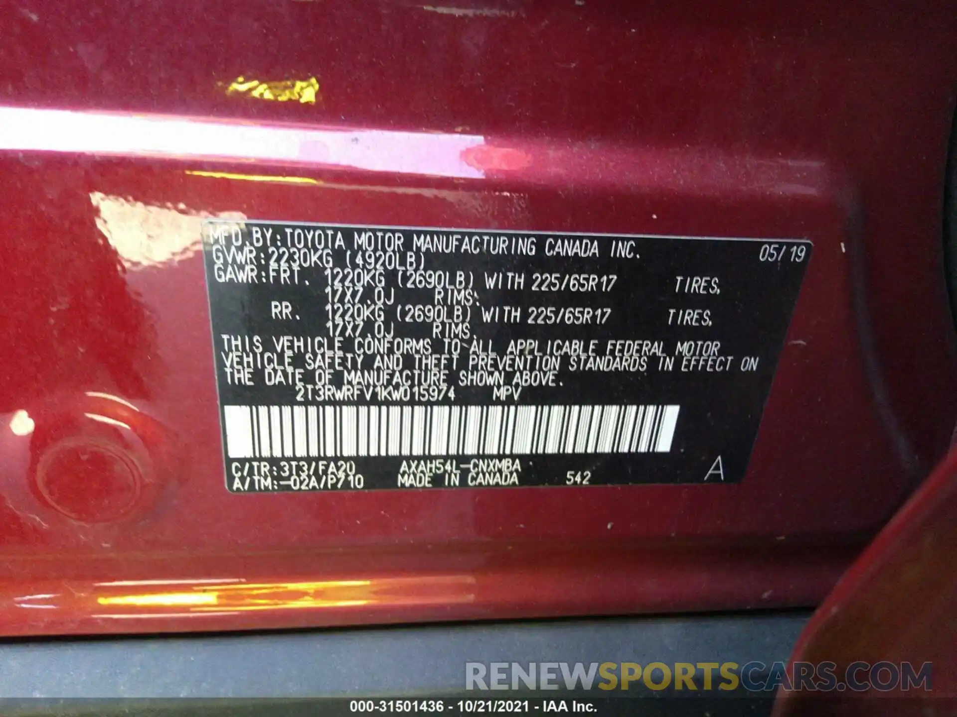 9 Photograph of a damaged car 2T3RWRFV1KW015974 TOYOTA RAV4 2019