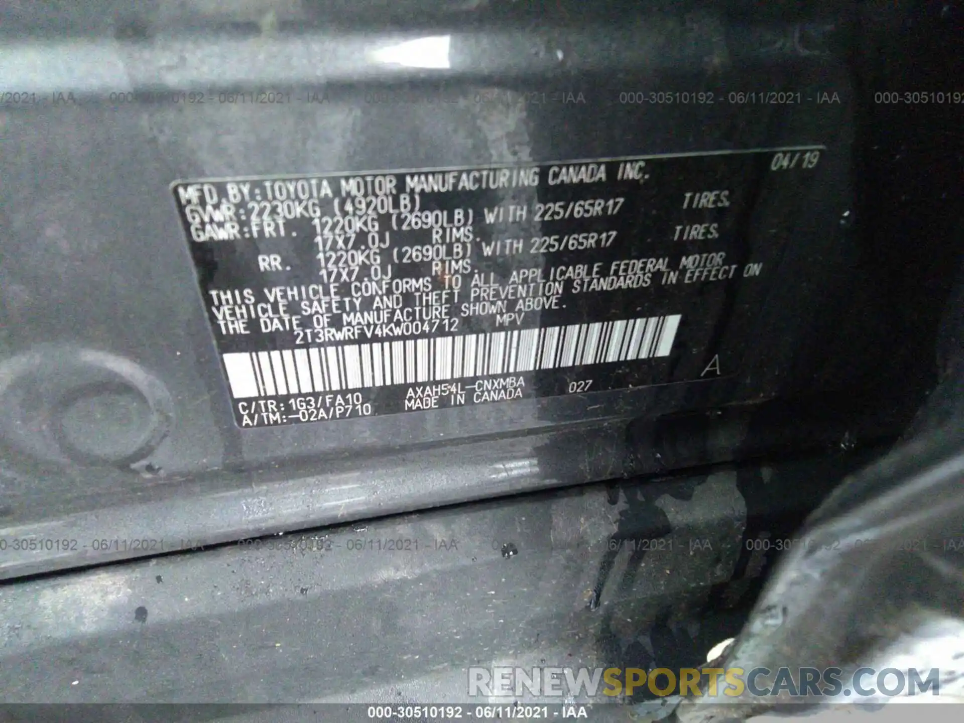 9 Photograph of a damaged car 2T3RWRFV4KW004712 TOYOTA RAV4 2019