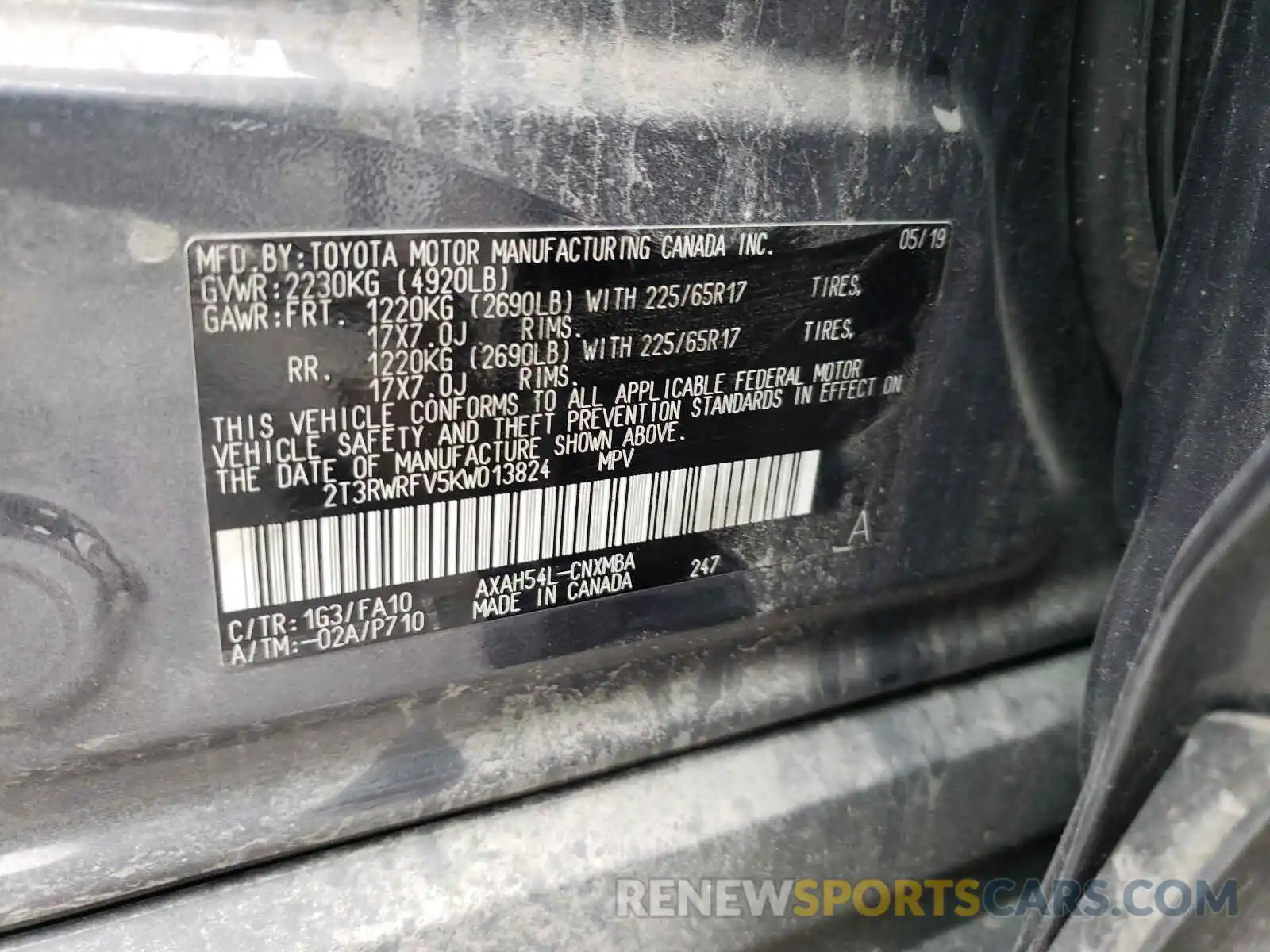 10 Photograph of a damaged car 2T3RWRFV5KW013824 TOYOTA RAV4 2019