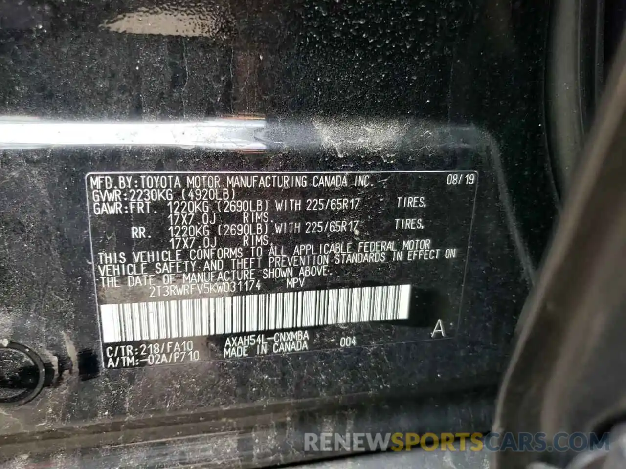 10 Фотография поврежденного автомобиля 2T3RWRFV5KW031174 TOYOTA RAV4 2019