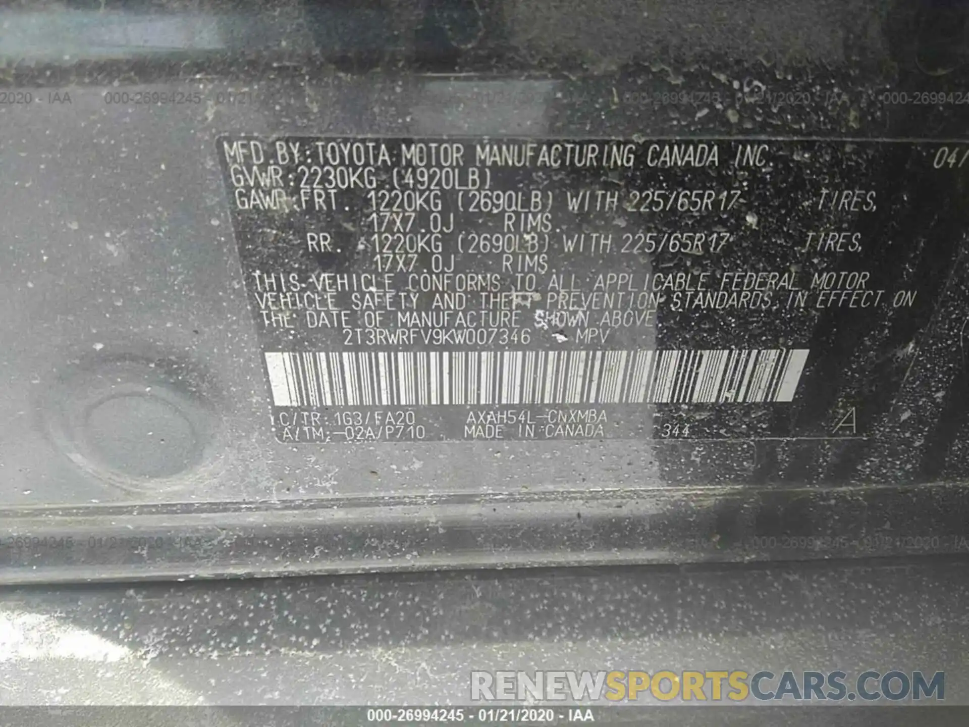 9 Photograph of a damaged car 2T3RWRFV9KW007346 TOYOTA RAV4 2019