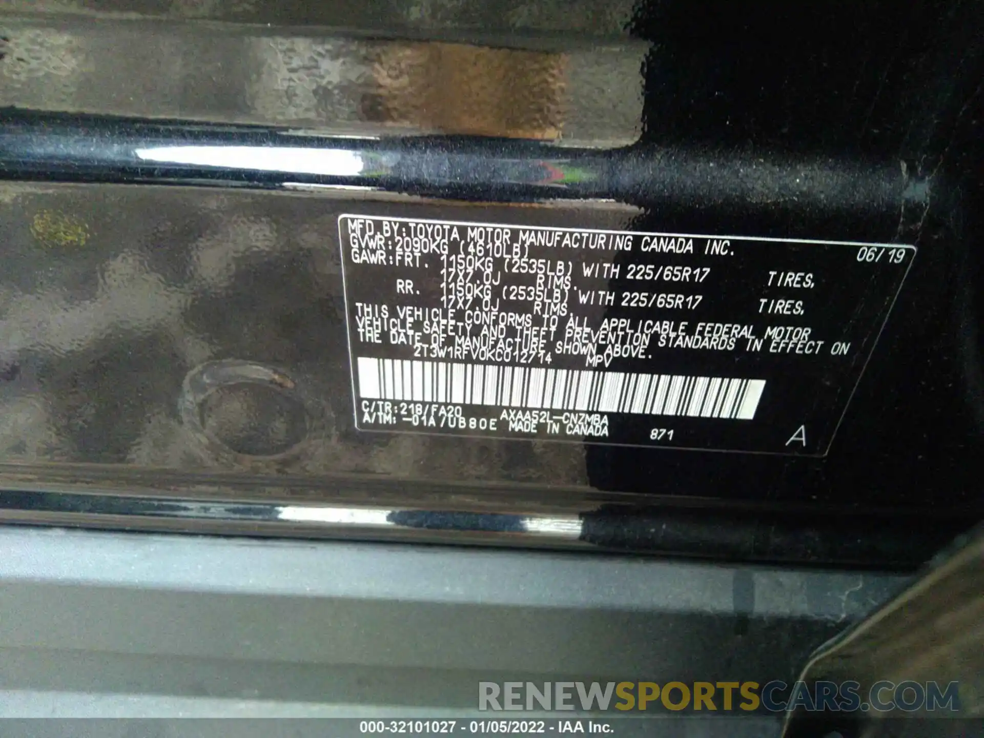 9 Фотография поврежденного автомобиля 2T3W1RFV0KC012714 TOYOTA RAV4 2019