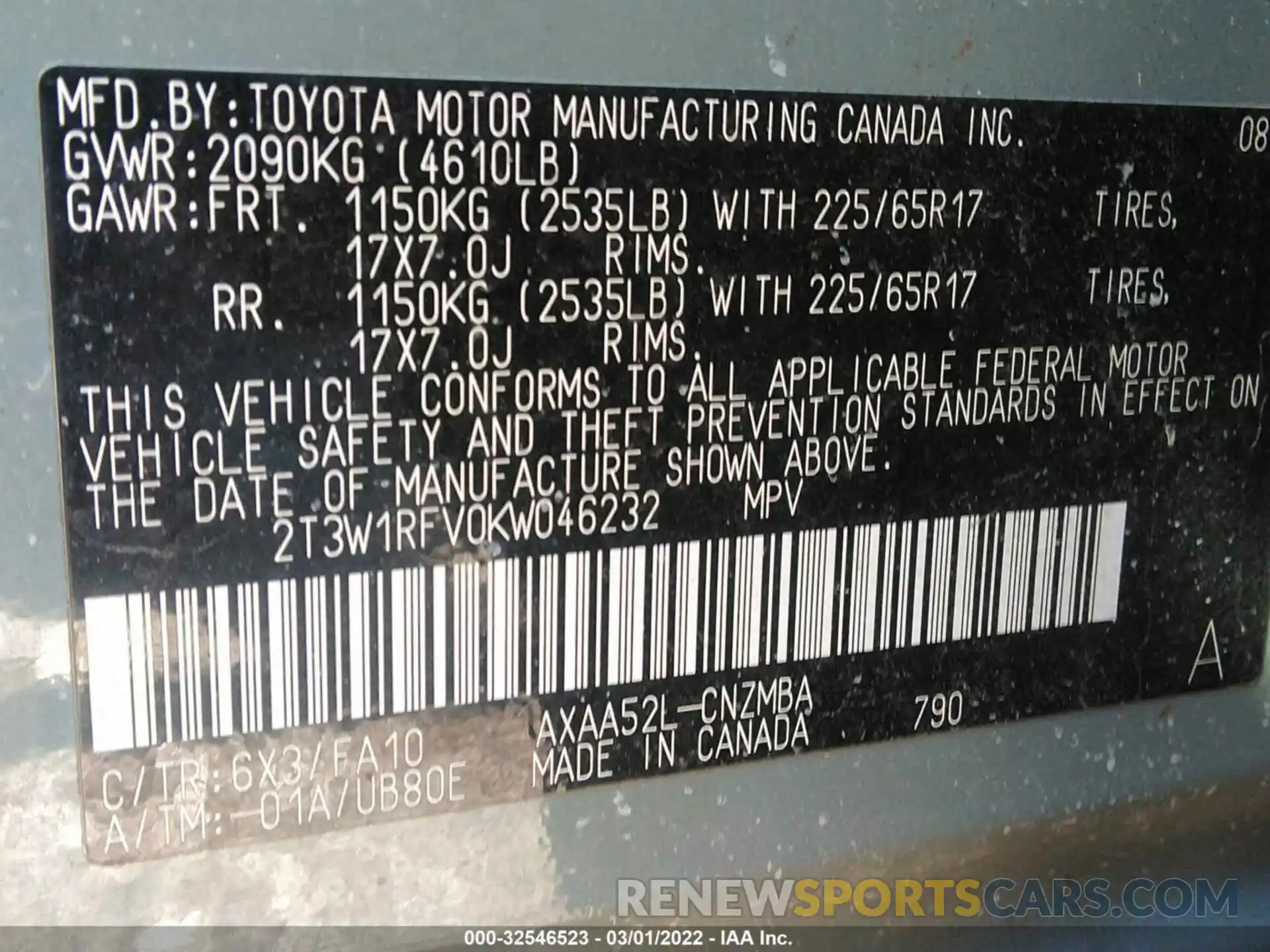 9 Фотография поврежденного автомобиля 2T3W1RFV0KW046232 TOYOTA RAV4 2019