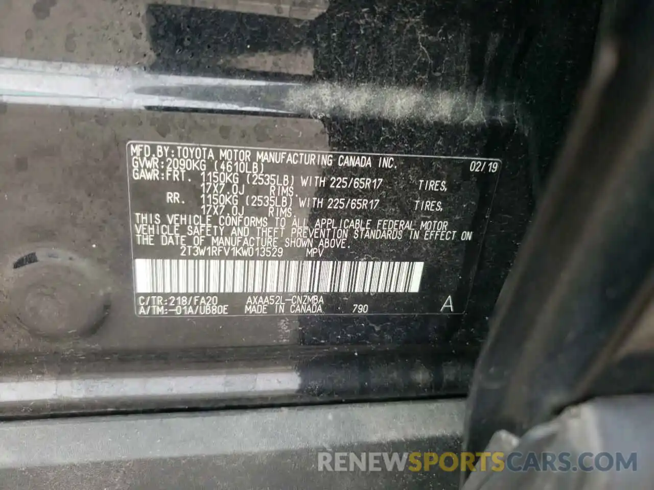 10 Photograph of a damaged car 2T3W1RFV1KW013529 TOYOTA RAV4 2019