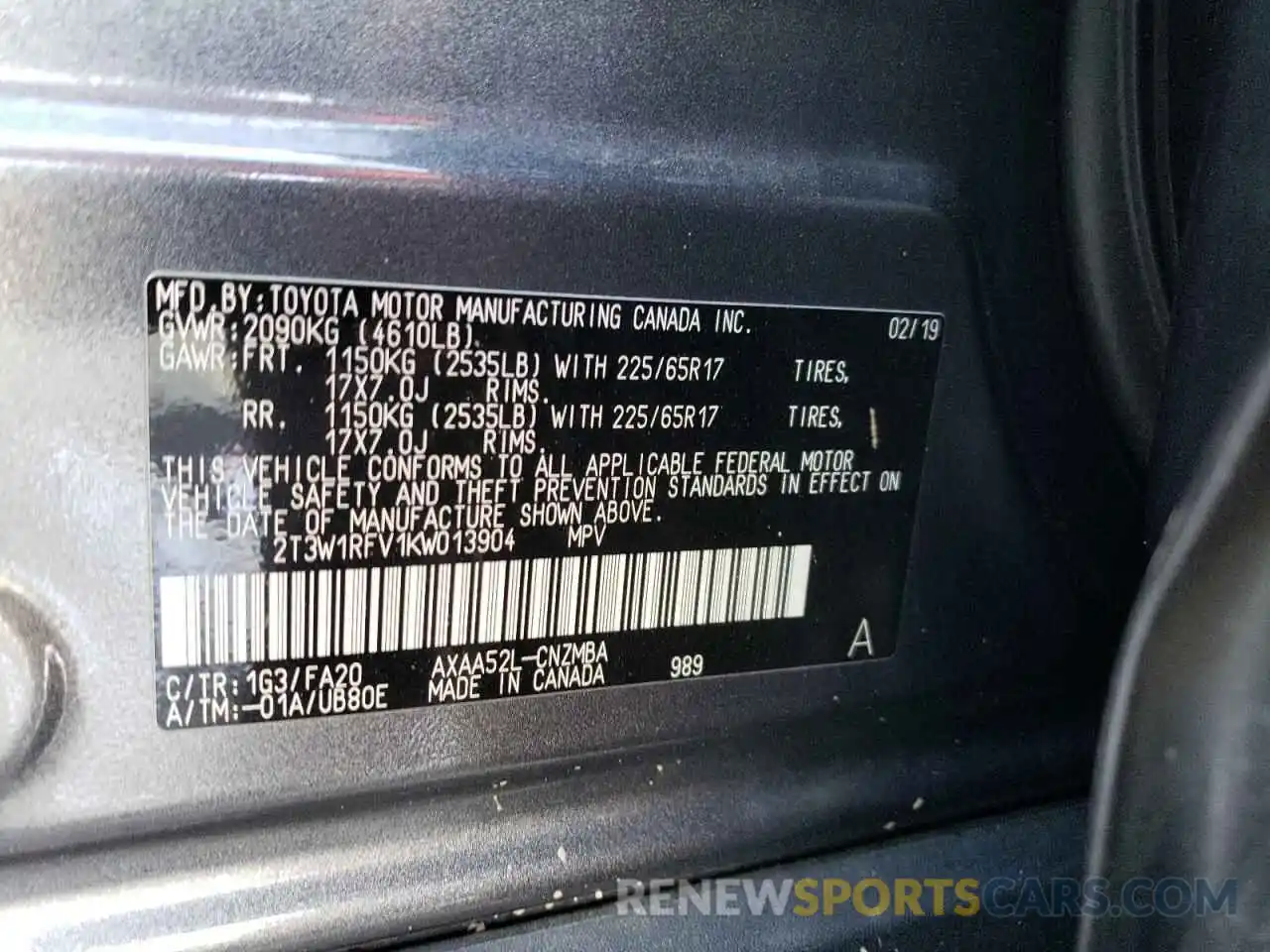 10 Photograph of a damaged car 2T3W1RFV1KW013904 TOYOTA RAV4 2019