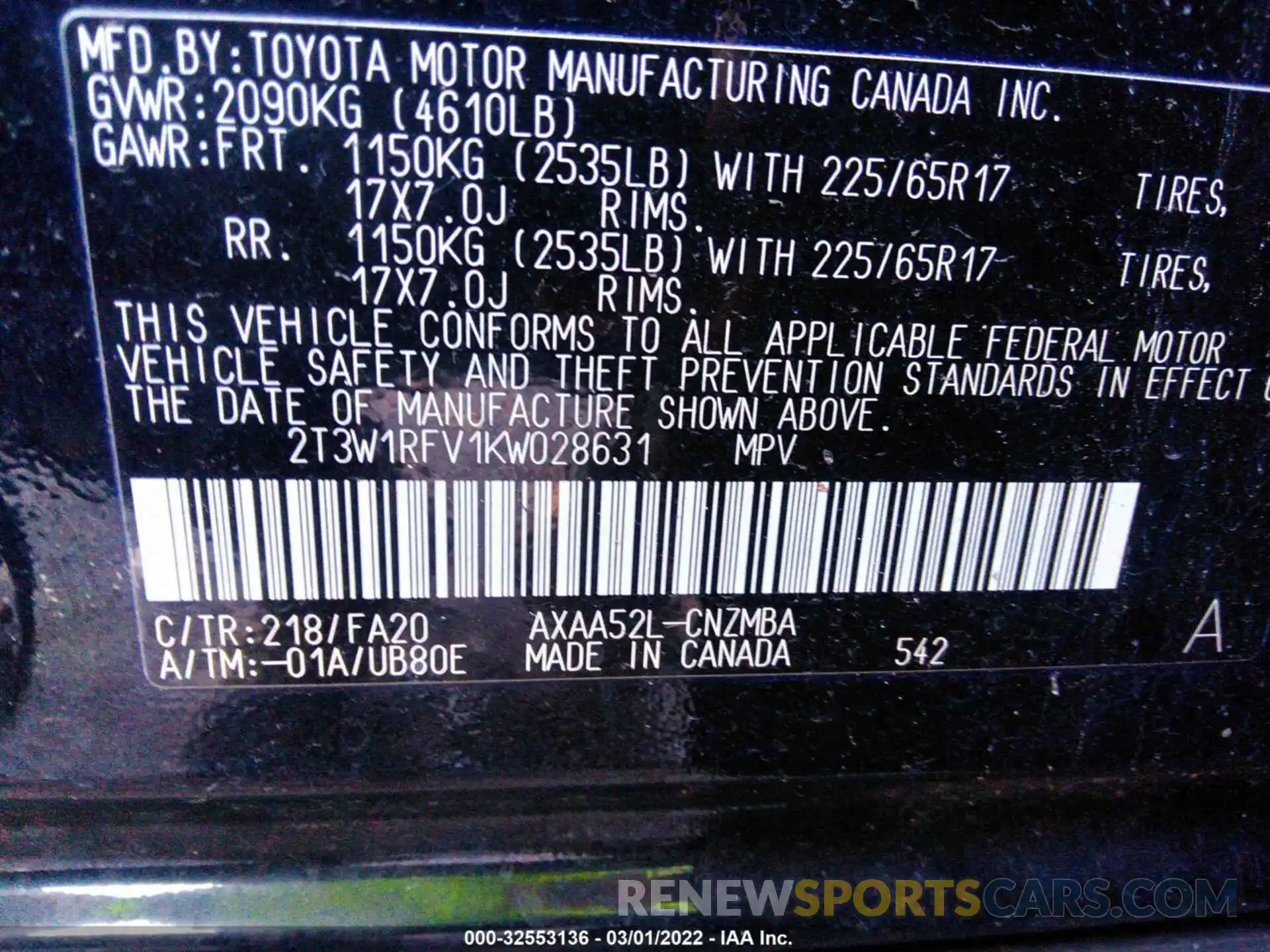 9 Photograph of a damaged car 2T3W1RFV1KW028631 TOYOTA RAV4 2019