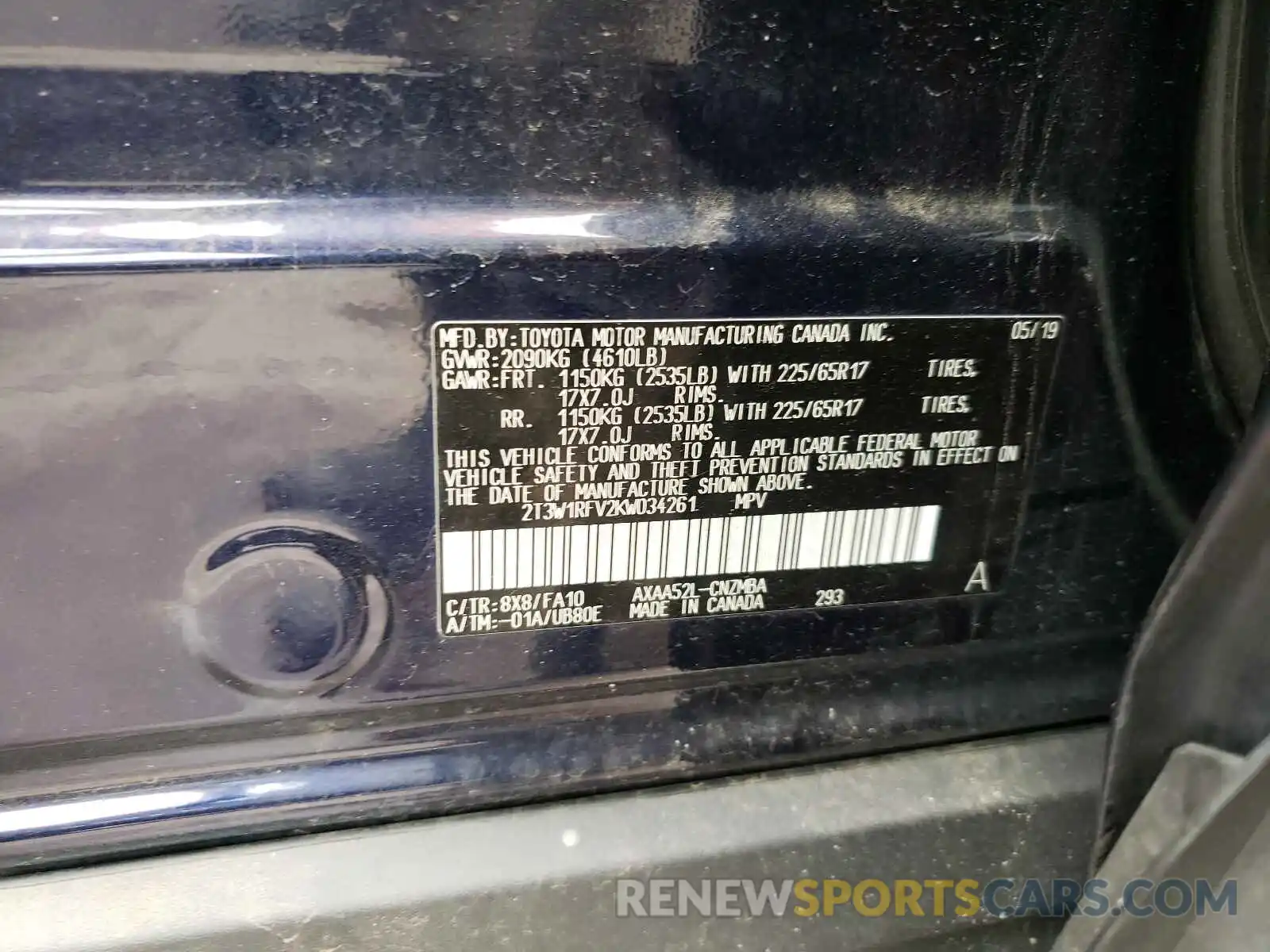 10 Photograph of a damaged car 2T3W1RFV2KW034261 TOYOTA RAV4 2019