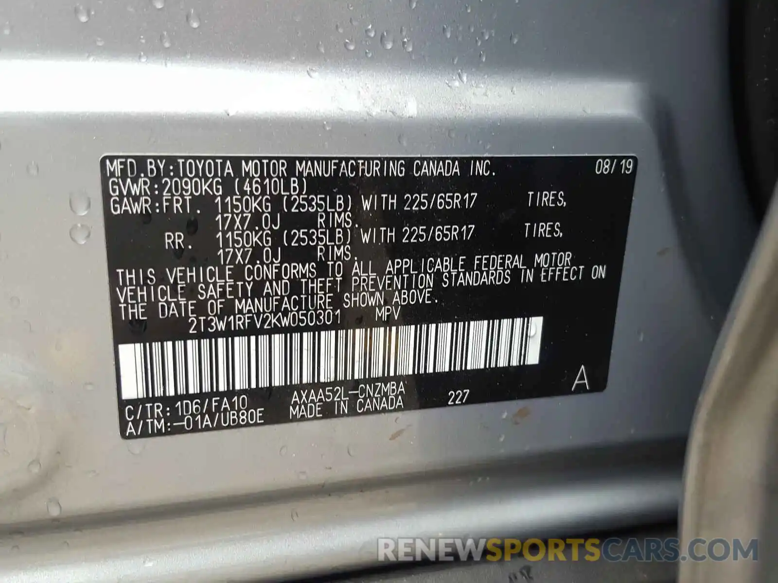 10 Photograph of a damaged car 2T3W1RFV2KW050301 TOYOTA RAV4 2019