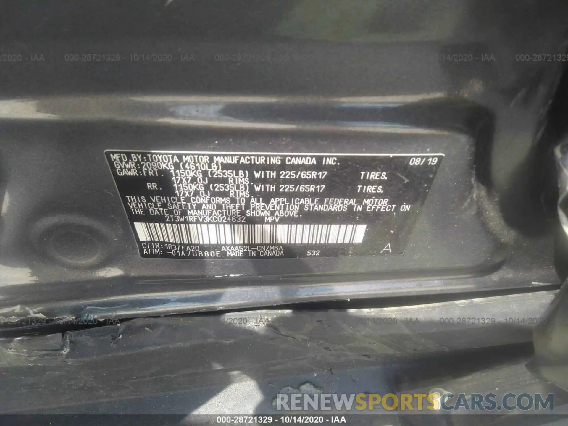 9 Photograph of a damaged car 2T3W1RFV3KC024632 TOYOTA RAV4 2019