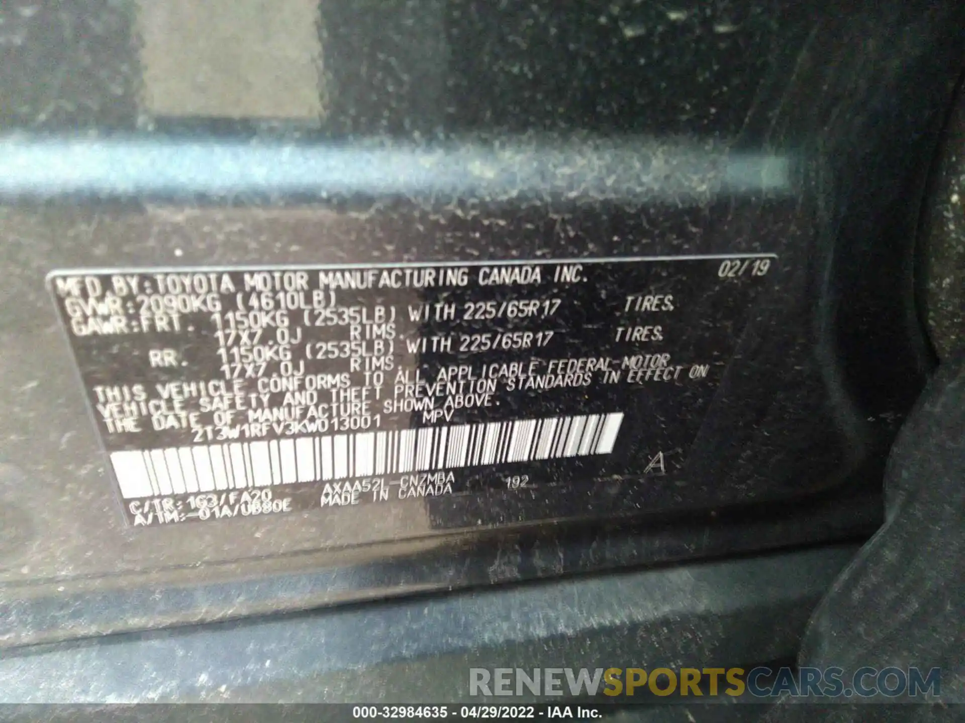 9 Photograph of a damaged car 2T3W1RFV3KW013001 TOYOTA RAV4 2019