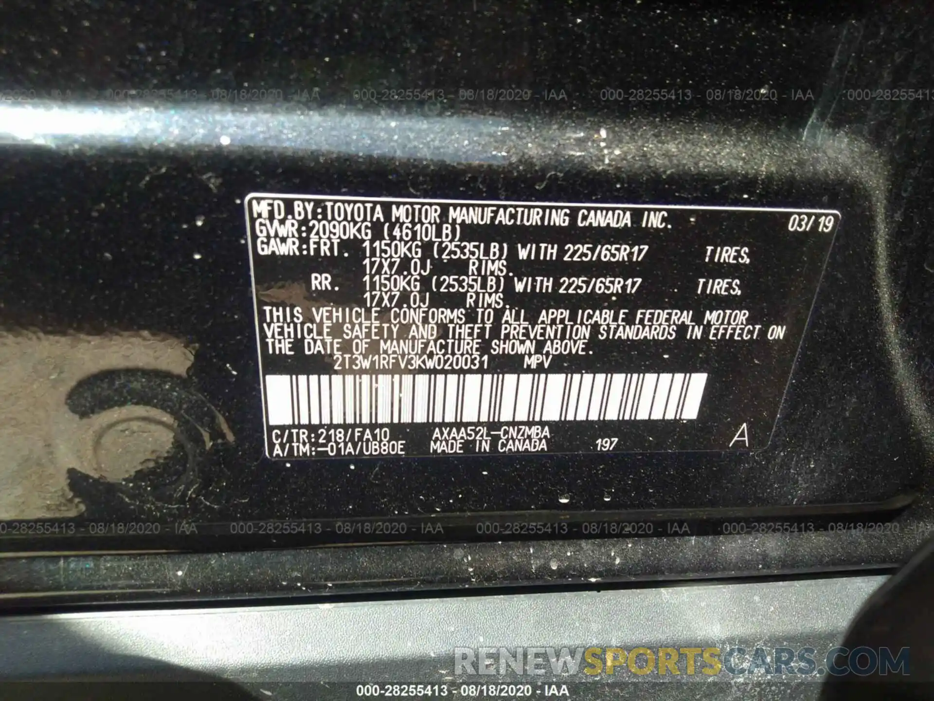 9 Photograph of a damaged car 2T3W1RFV3KW020031 TOYOTA RAV4 2019