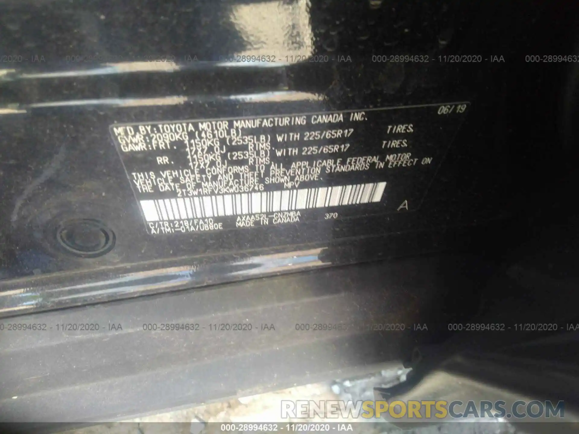 9 Photograph of a damaged car 2T3W1RFV3KW036746 TOYOTA RAV4 2019