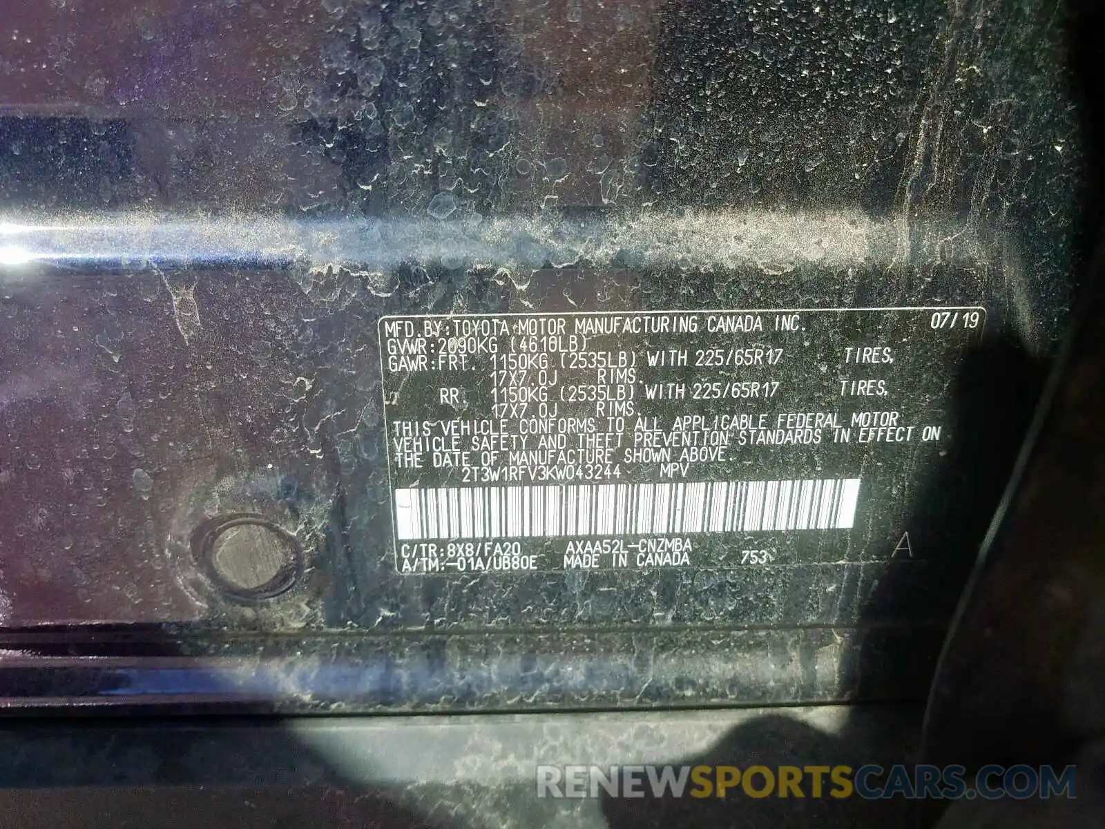 10 Photograph of a damaged car 2T3W1RFV3KW043244 TOYOTA RAV4 2019