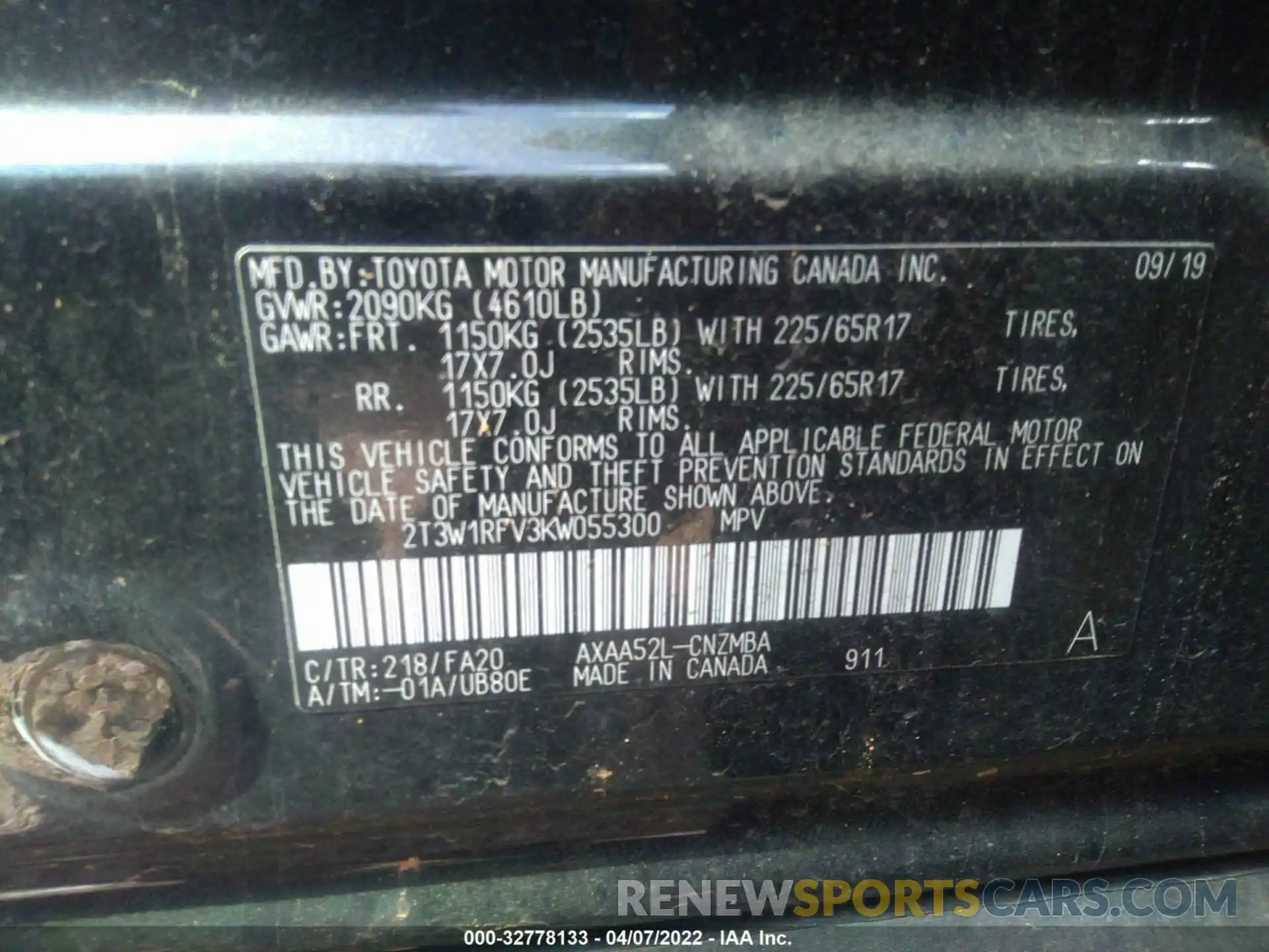 9 Photograph of a damaged car 2T3W1RFV3KW055300 TOYOTA RAV4 2019