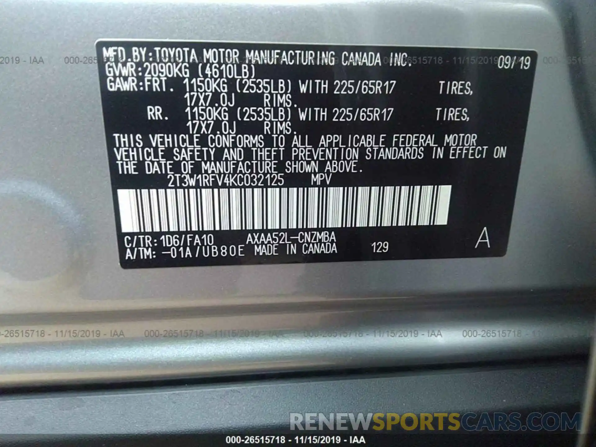 9 Фотография поврежденного автомобиля 2T3W1RFV4KC032125 TOYOTA RAV4 2019