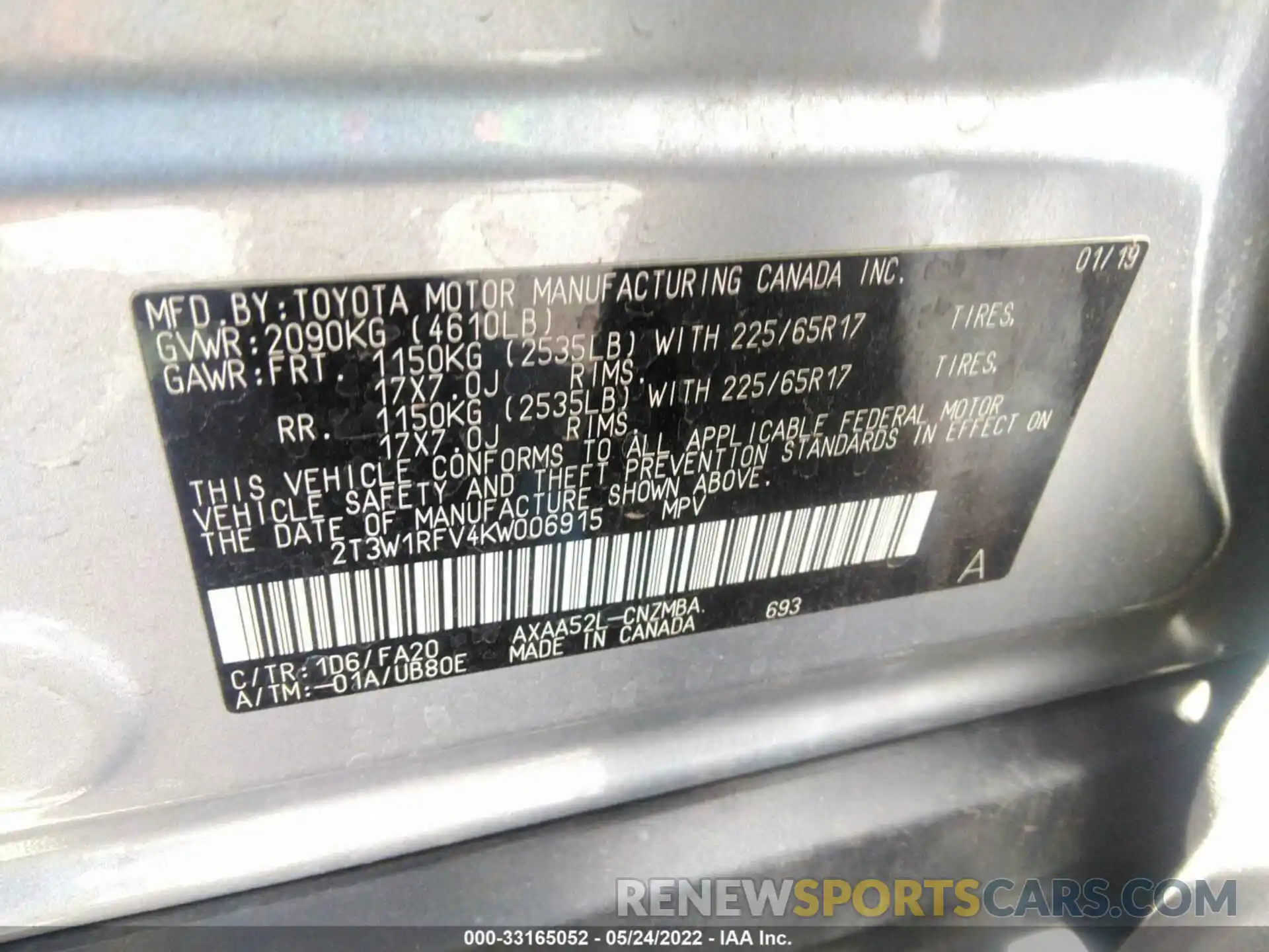 9 Photograph of a damaged car 2T3W1RFV4KW006915 TOYOTA RAV4 2019