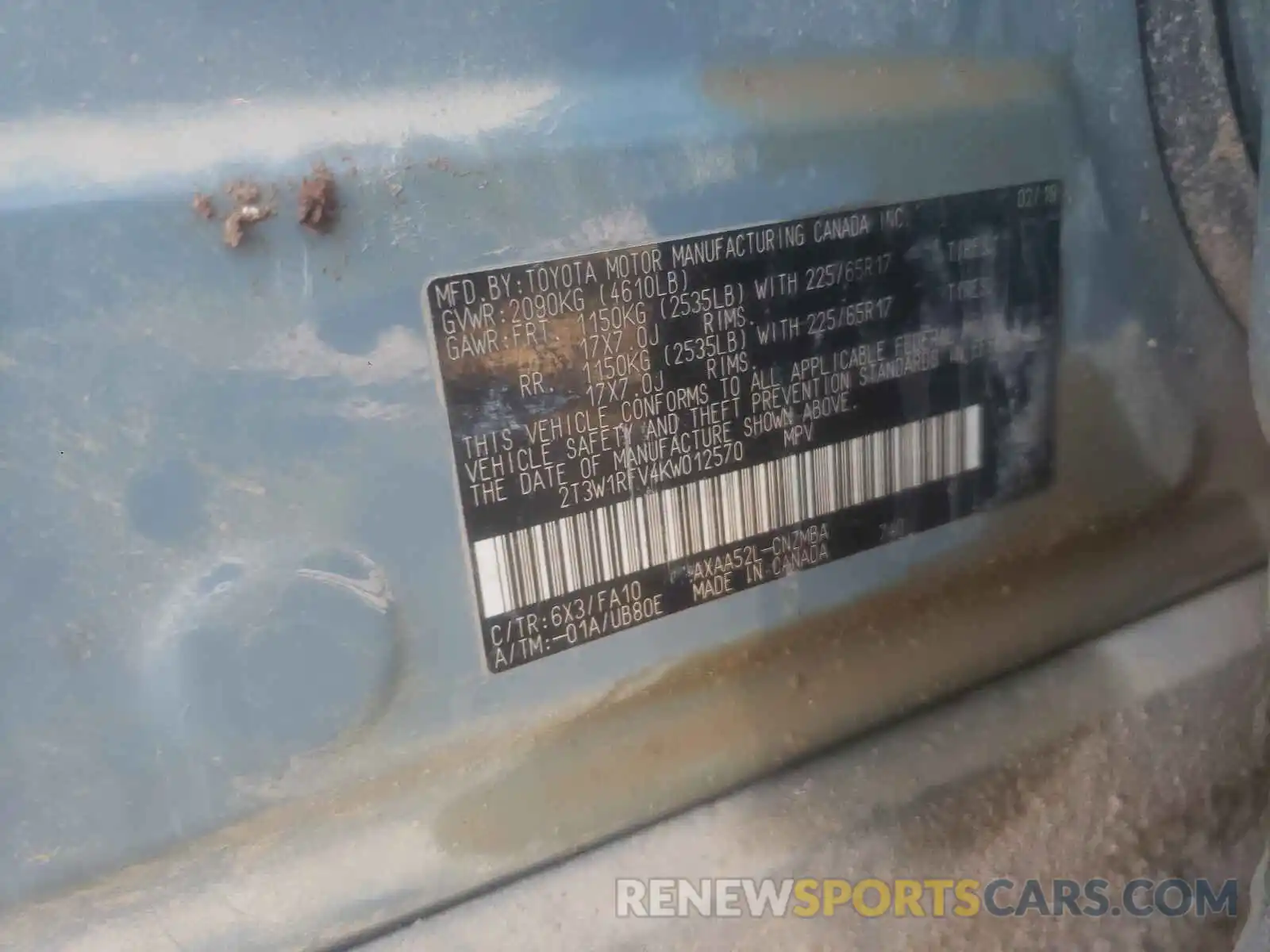 10 Photograph of a damaged car 2T3W1RFV4KW012570 TOYOTA RAV4 2019