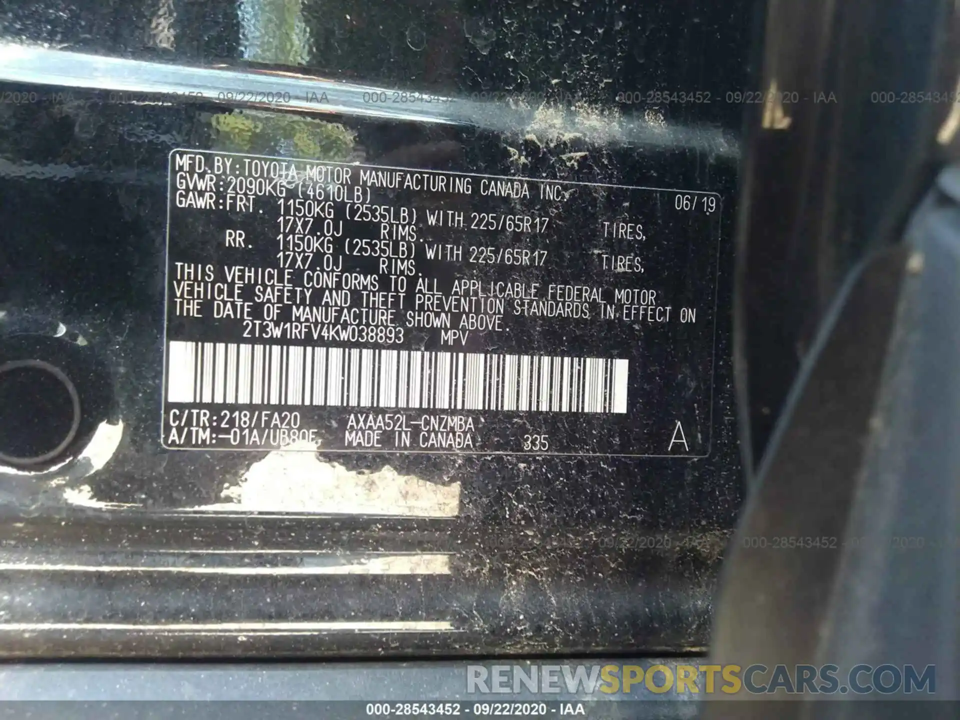 9 Photograph of a damaged car 2T3W1RFV4KW038893 TOYOTA RAV4 2019