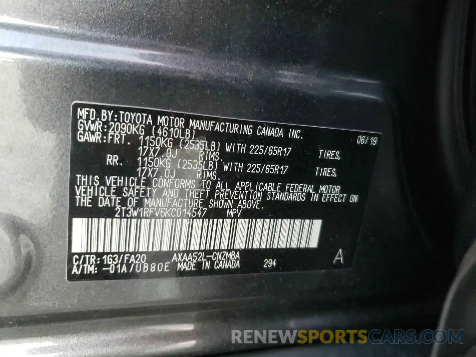 10 Фотография поврежденного автомобиля 2T3W1RFV6KC014547 TOYOTA RAV4 2019