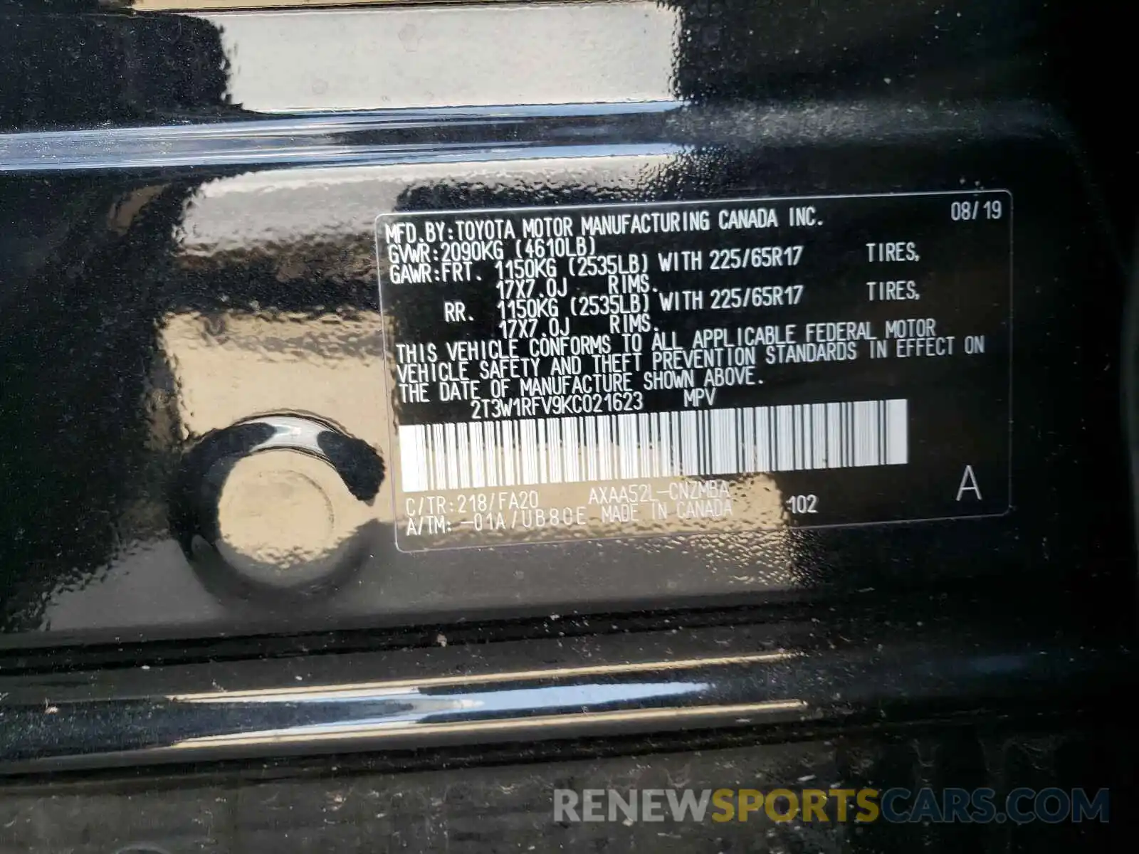 10 Фотография поврежденного автомобиля 2T3W1RFV9KC021623 TOYOTA RAV4 2019