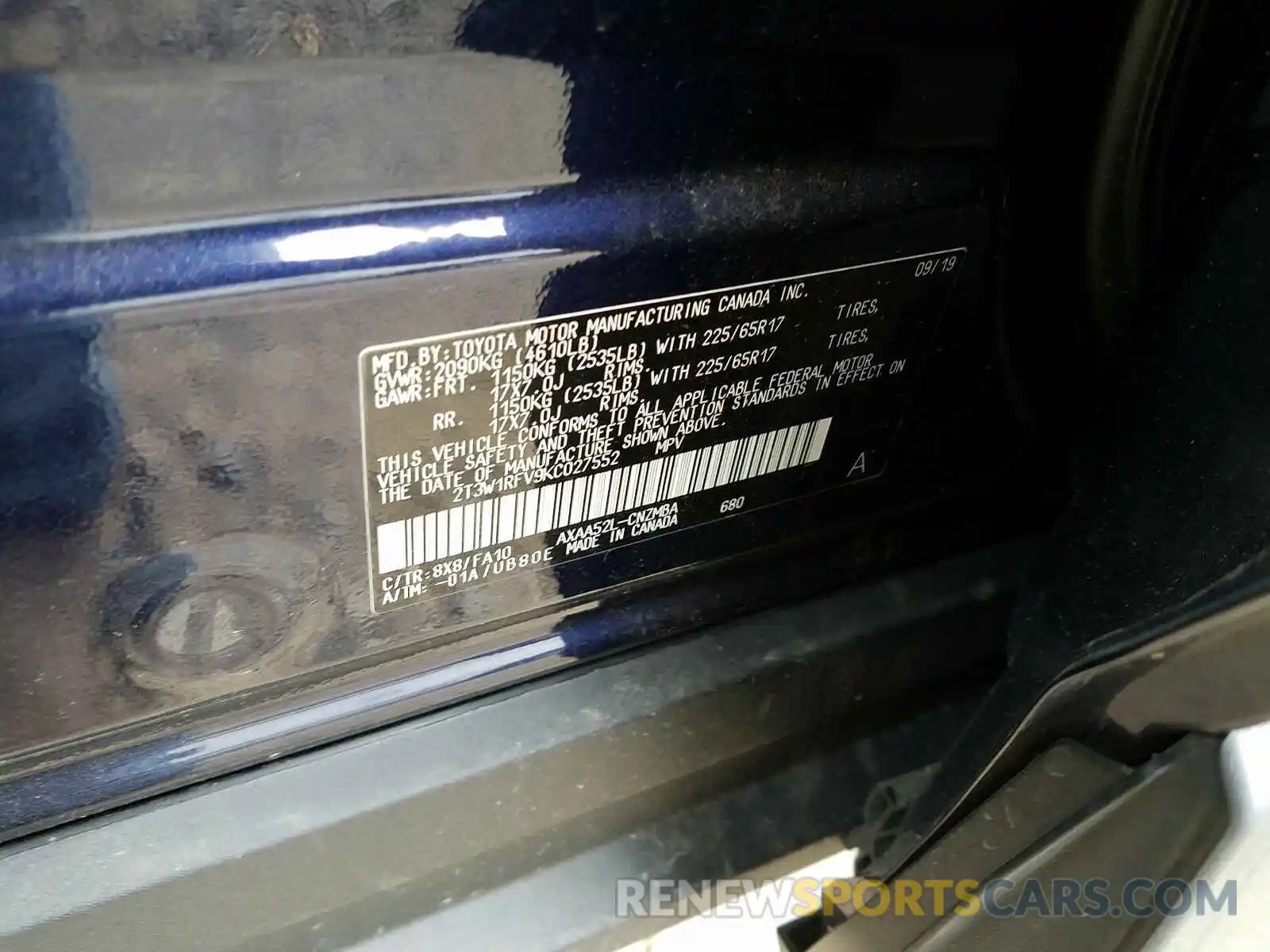 10 Photograph of a damaged car 2T3W1RFV9KC027552 TOYOTA RAV4 2019