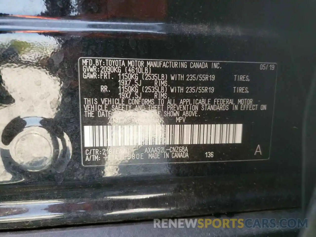 10 Photograph of a damaged car 2T3Y1RFV4KC009274 TOYOTA RAV4 2019