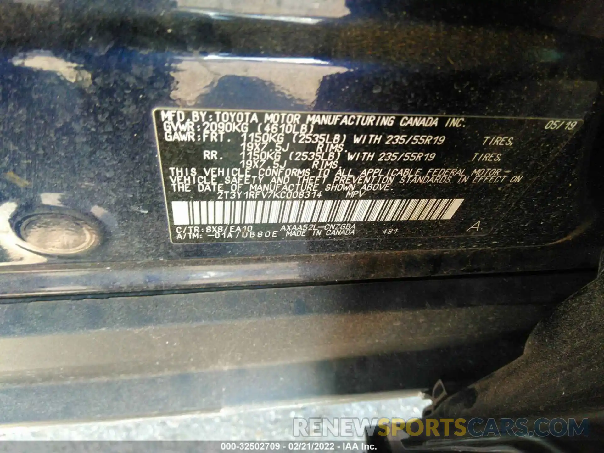 9 Фотография поврежденного автомобиля 2T3Y1RFV7KC008314 TOYOTA RAV4 2019