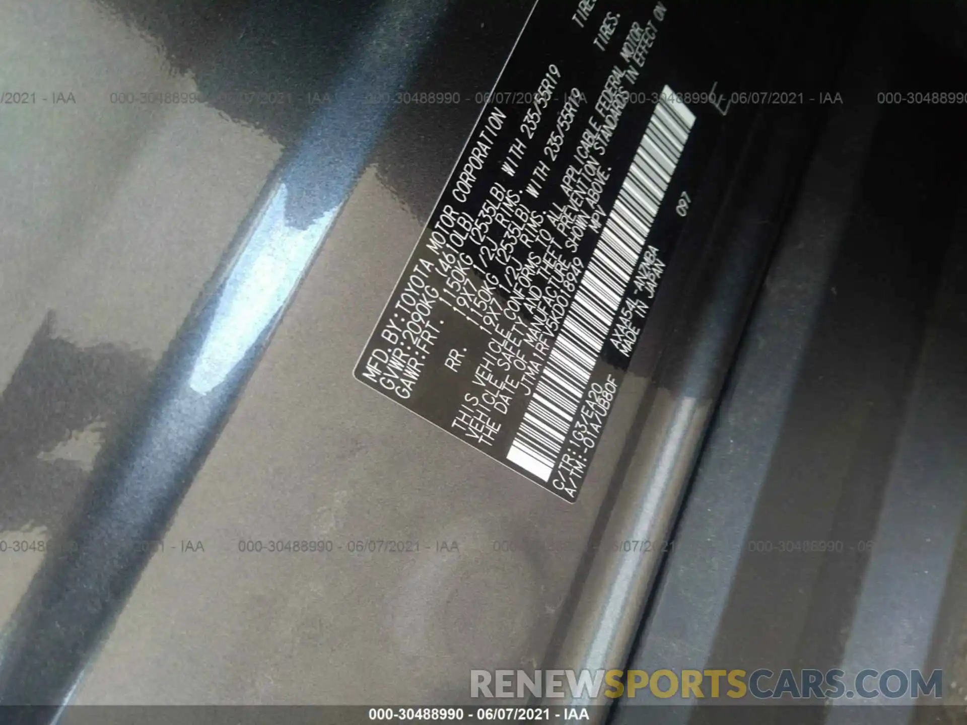 9 Photograph of a damaged car JTMA1RFV5KD018949 TOYOTA RAV4 2019