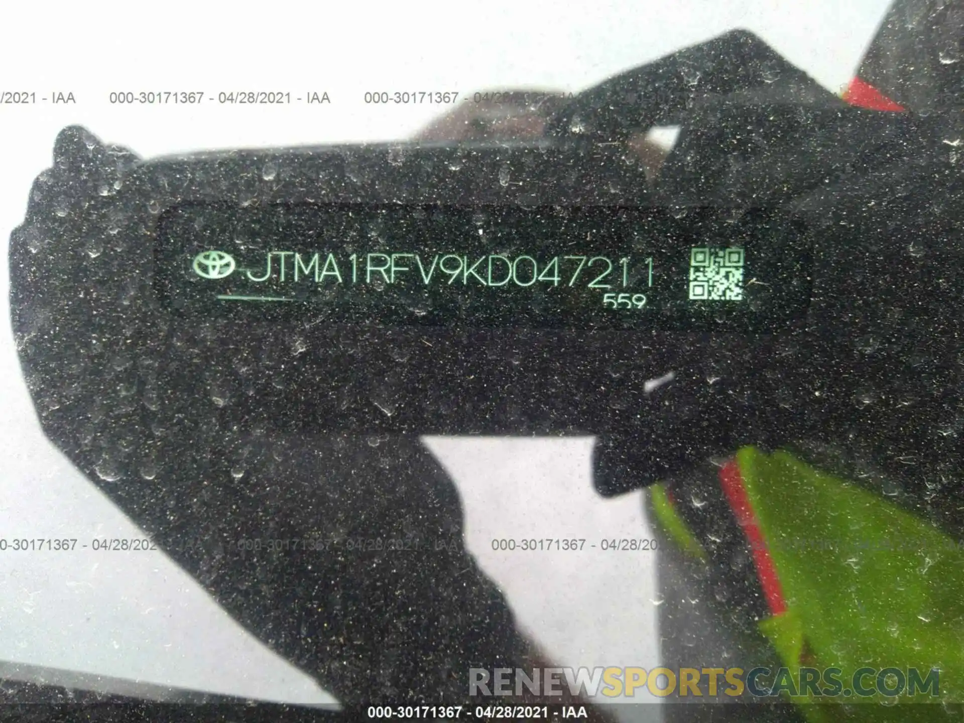 9 Фотография поврежденного автомобиля JTMA1RFV9KD047211 TOYOTA RAV4 2019