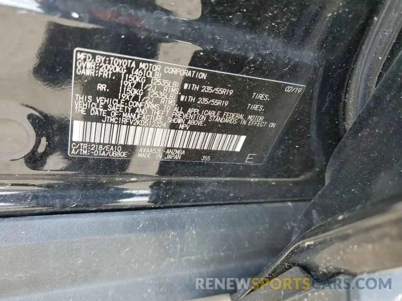 10 Photograph of a damaged car JTMC1RFV2KD512324 TOYOTA RAV4 2019